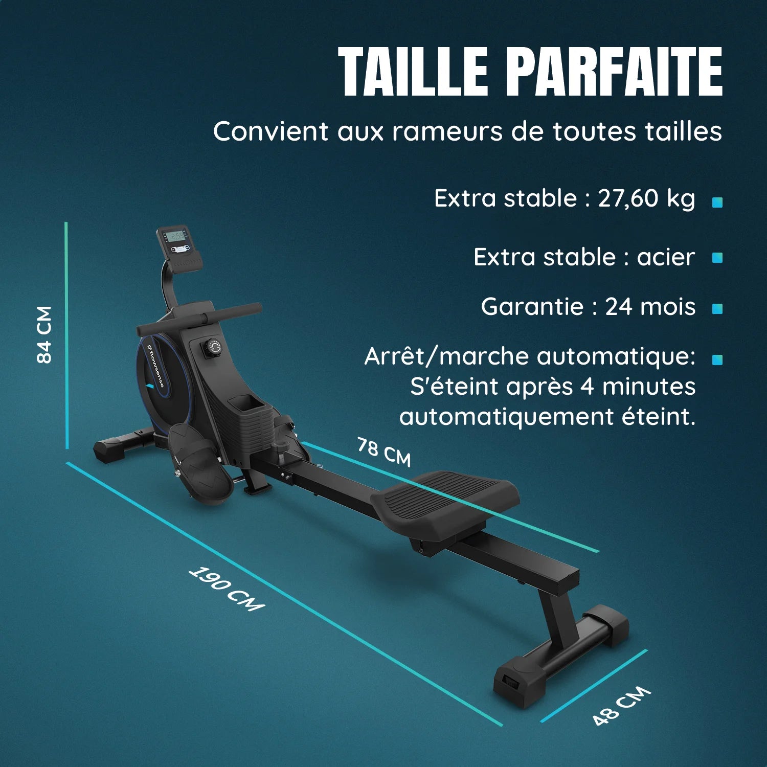Rameur - 16 niveaux de résistance - Écran LCD