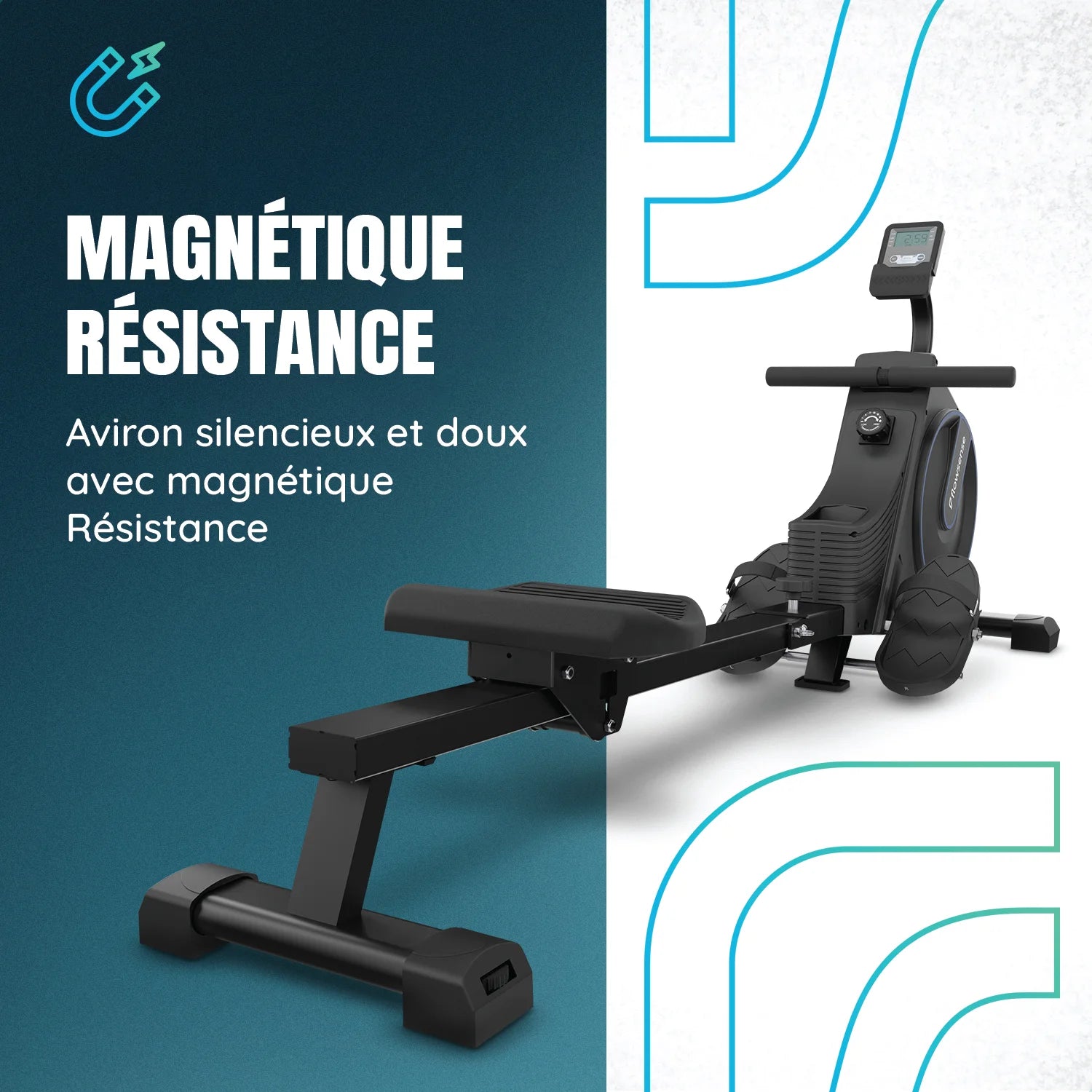 Rameur - 16 niveaux de résistance - Écran LCD