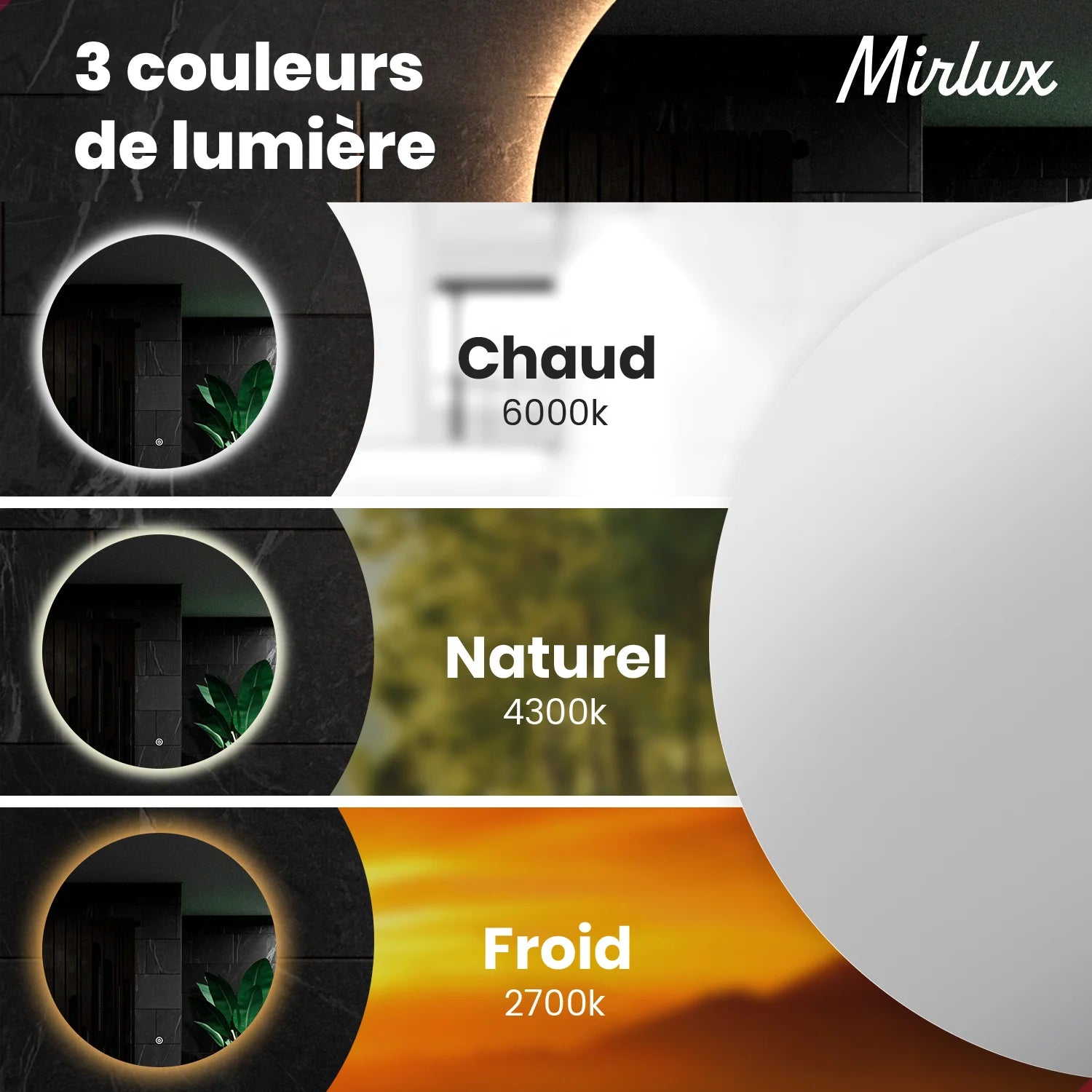 Miroir de salle de bains - 100 cm - Sans cadre