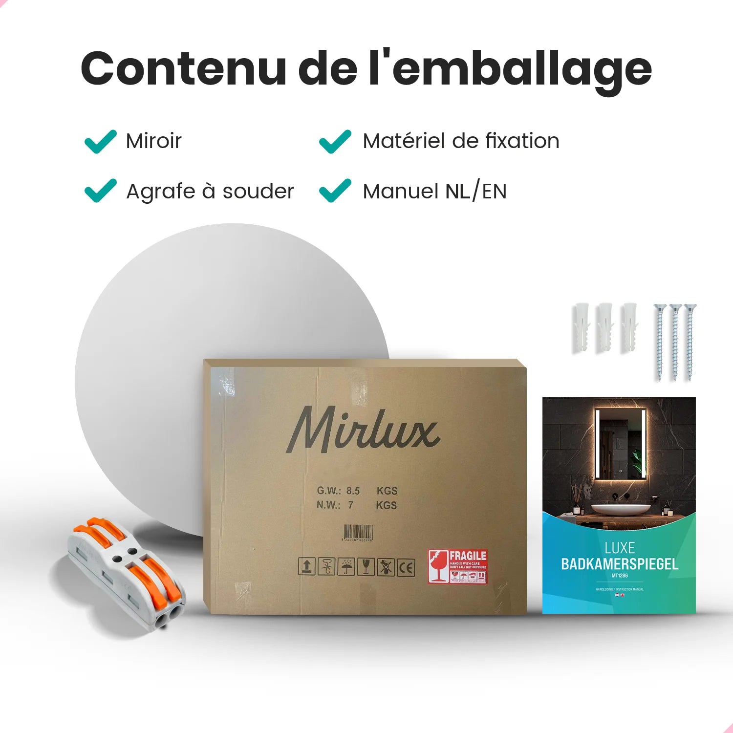 Miroir de salle de bains - 100 cm - Sans cadre