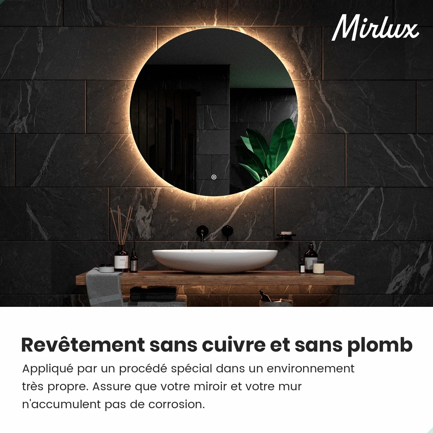 Miroir de salle de bains - 100 cm - Sans cadre