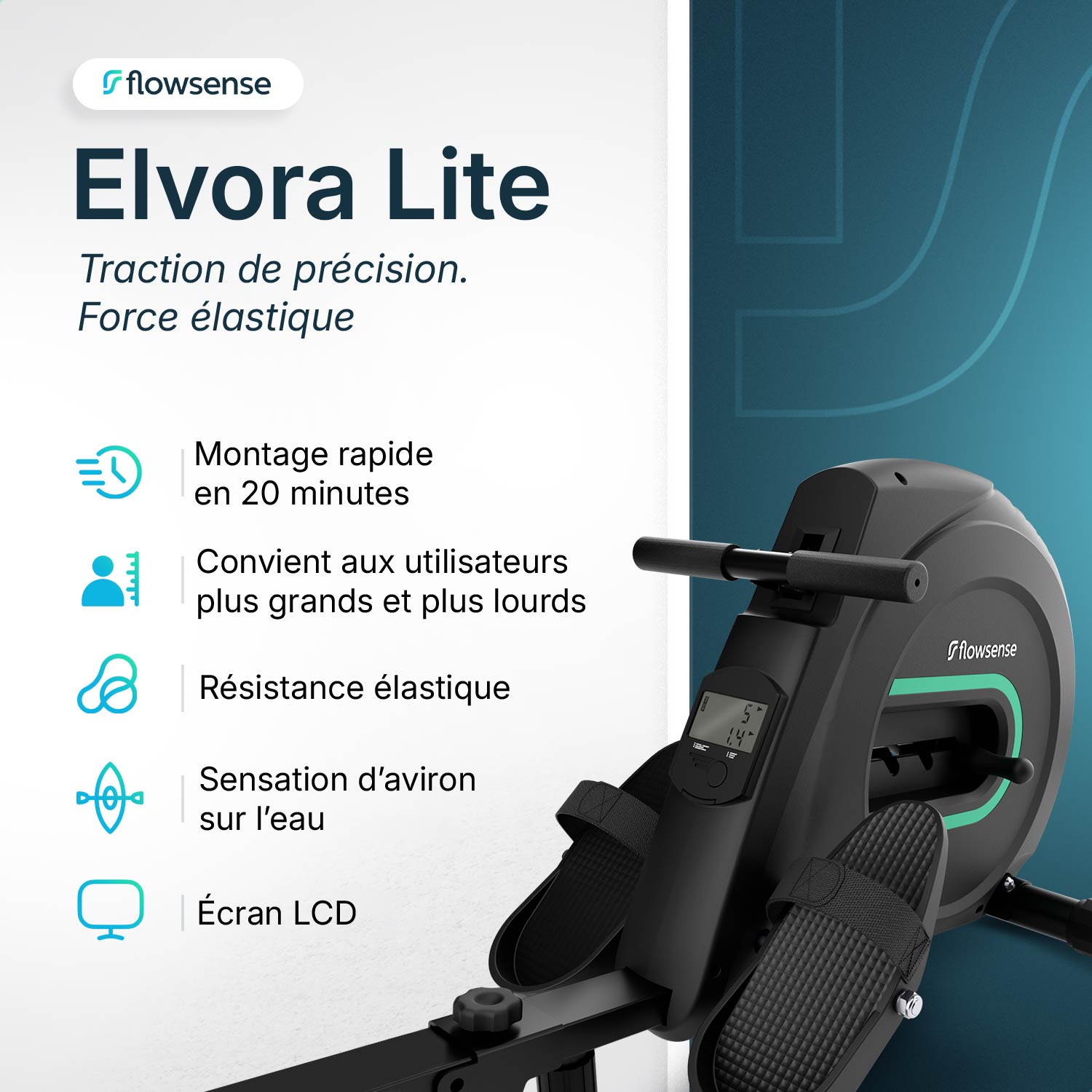 Rameur Elvora Lite - Résistance élastique - Précommander