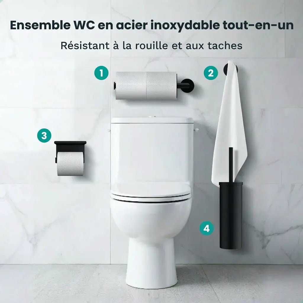 Ensemble d’accessoires de salle de bain – WC – Noir