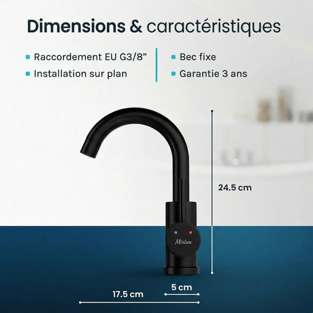 Mitigeur de lavabo – WC – Noir [THALIA]