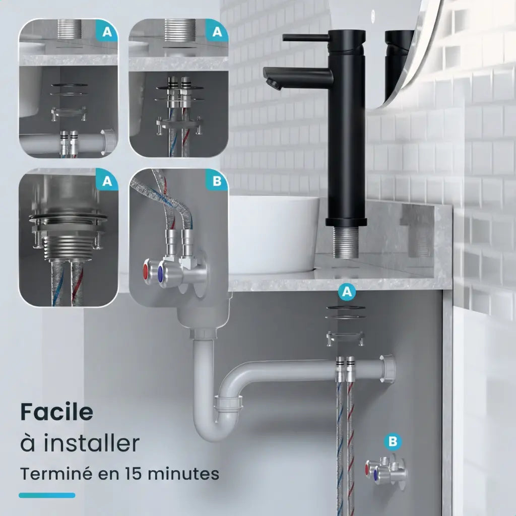 Mitigeur de lavabo – WC – Noir [EIRENE]