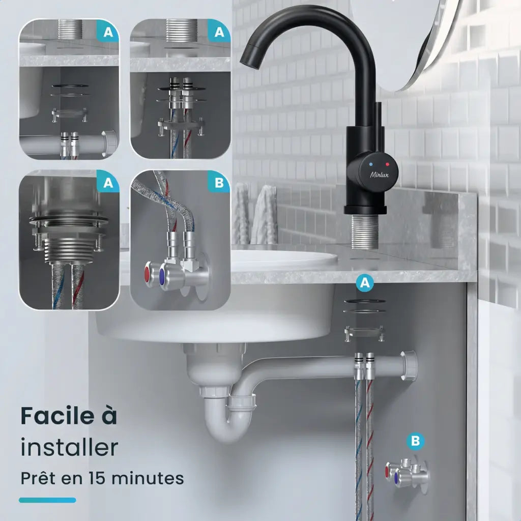 Mitigeur de lavabo – WC – Noir [THALIA]