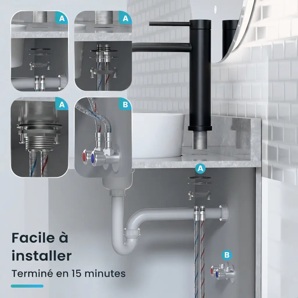 Mitigeur de lavabo – WC – Noir [ARIADNE]