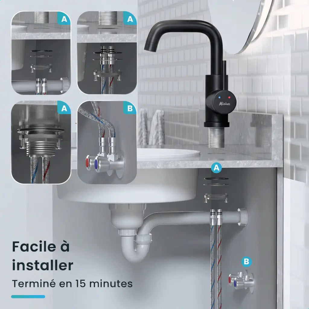 Mitigeur de lavabo – WC – Noir [KALLISTA]