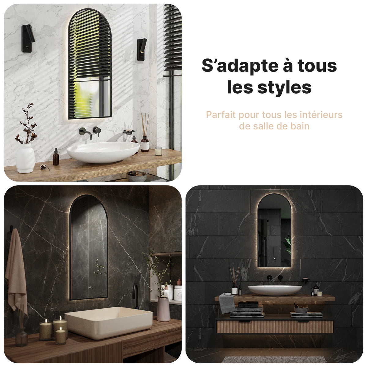 Miroir de salle de bain - 45x100 - Arche - Cadre noir
