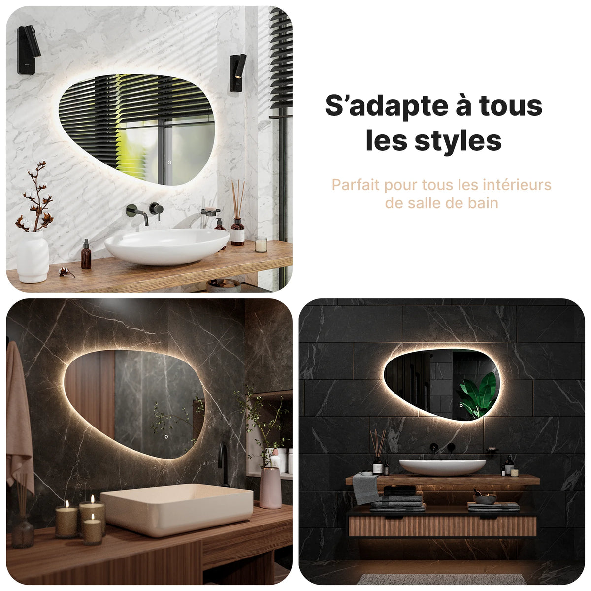 Miroir de salle de bain - 100x62.5 cm Asymétrique - Sans cadre - Précommander