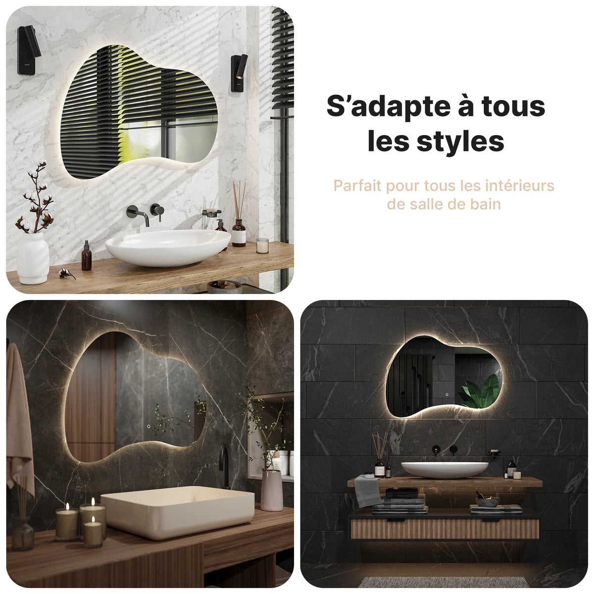 Miroir de salle de bain - 100x70 - Asymétrique - Sans cadre - Précommander