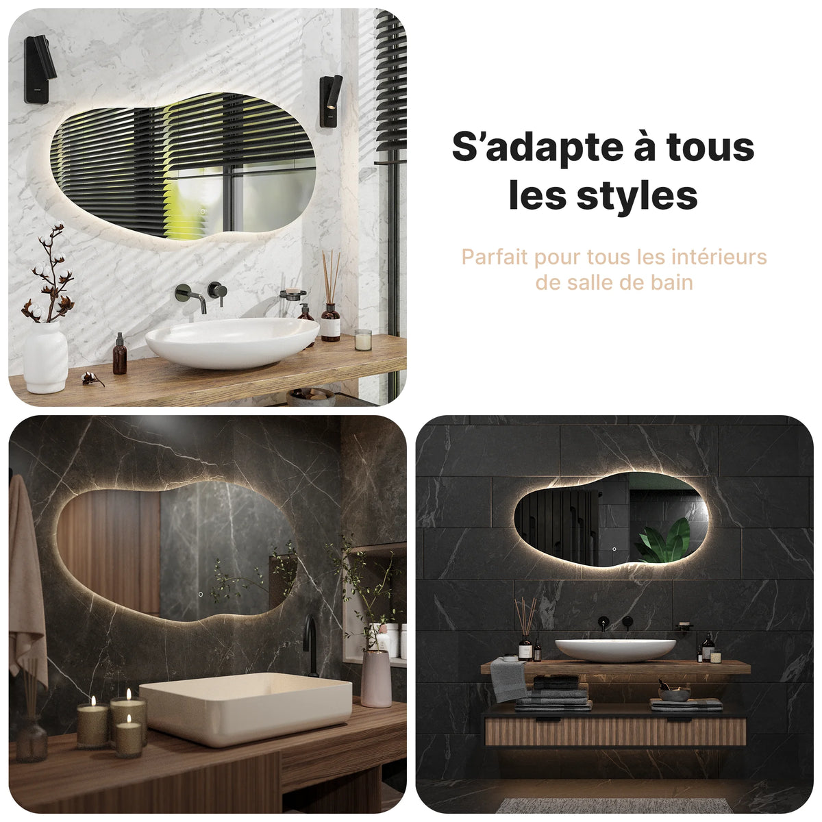 Miroir de salle de bain - 120x60 - Asymétrique - sans cadre - Précommander