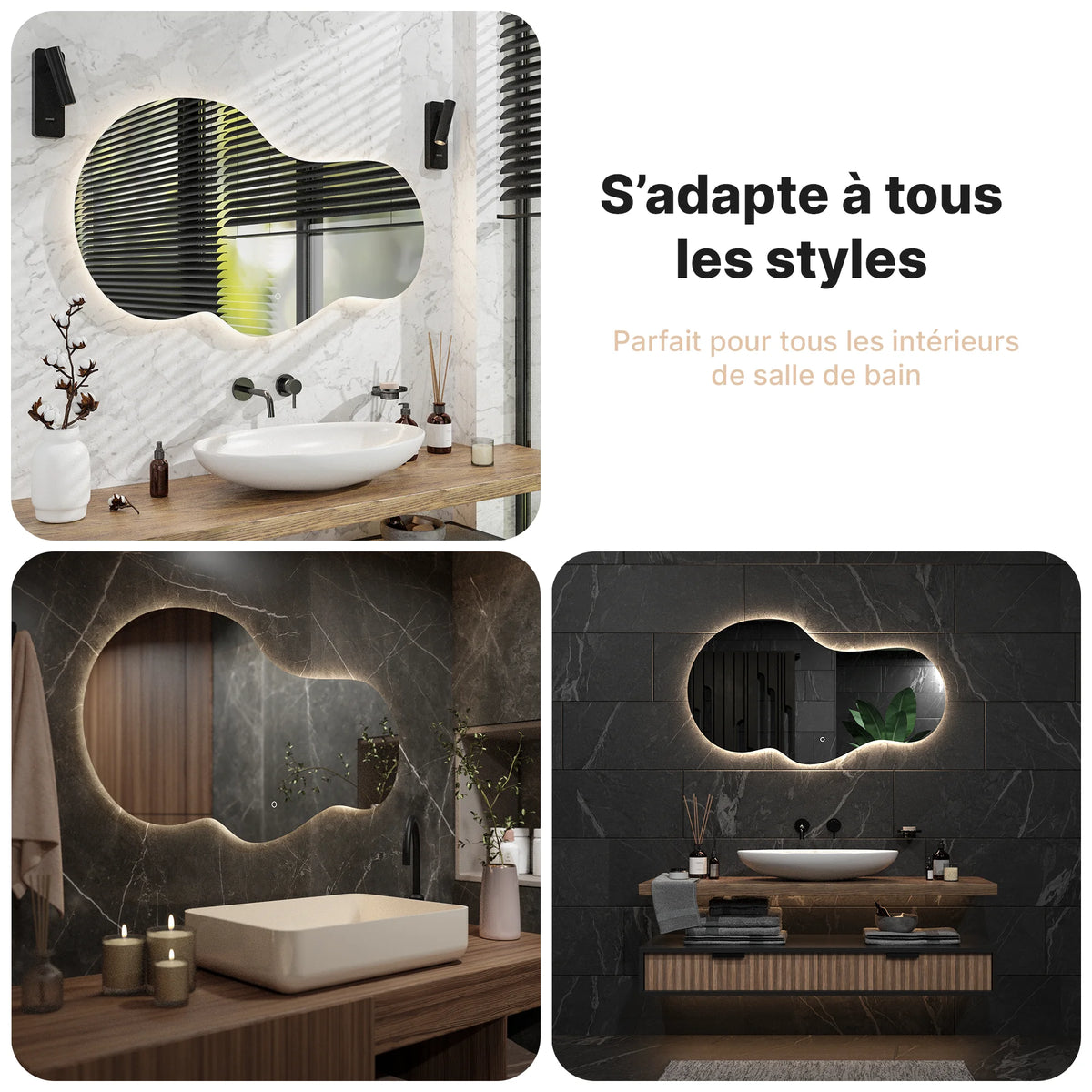 Miroir de salle de bain - 120x70 - Asymétrique - Sans cadre