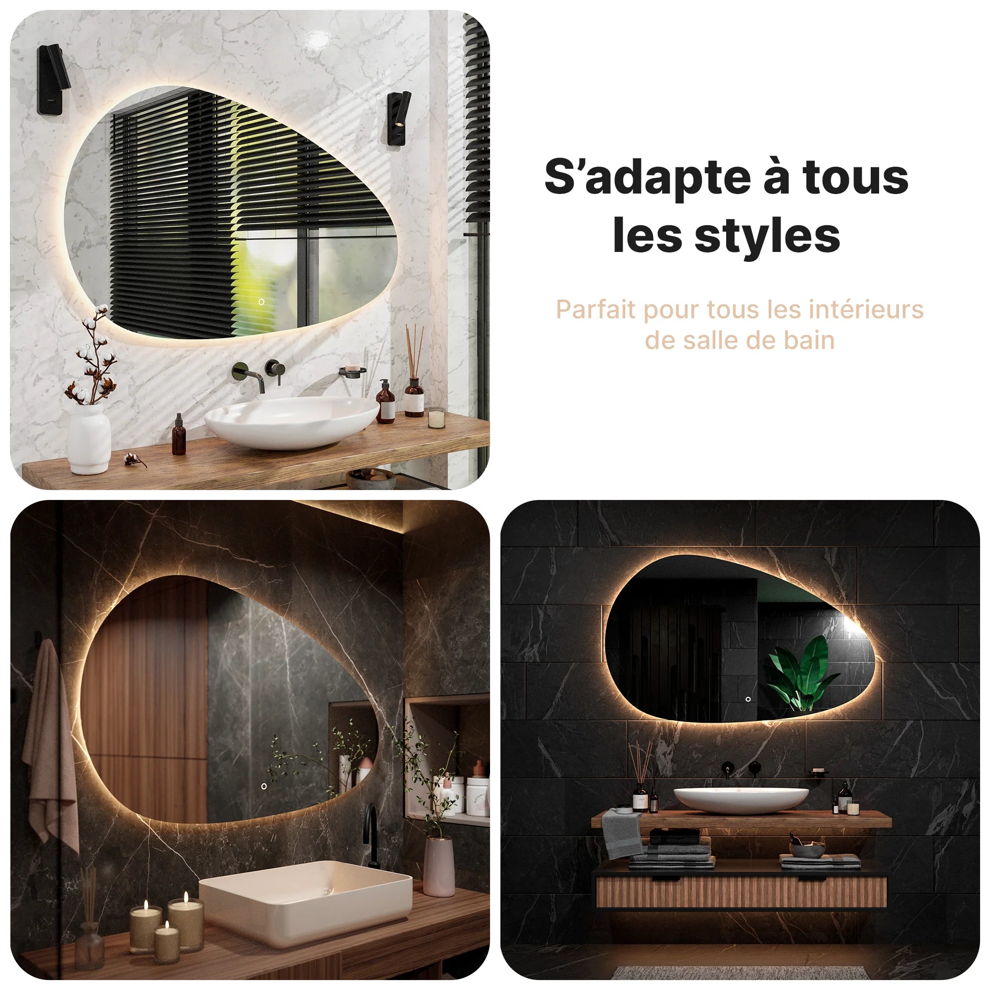 Miroir de salle de bains - 150x93cm Asymétrique - Sans cadre - Précommander