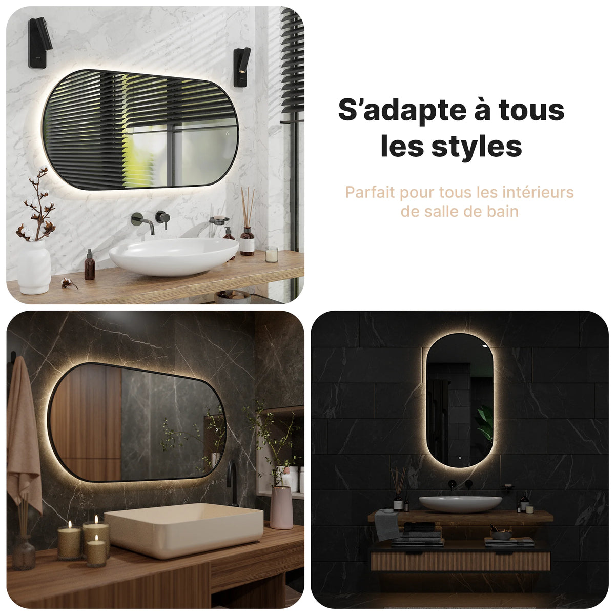 Miroir de salle de bains - 120x60cm Ovale - Cadre noir - Précommander
