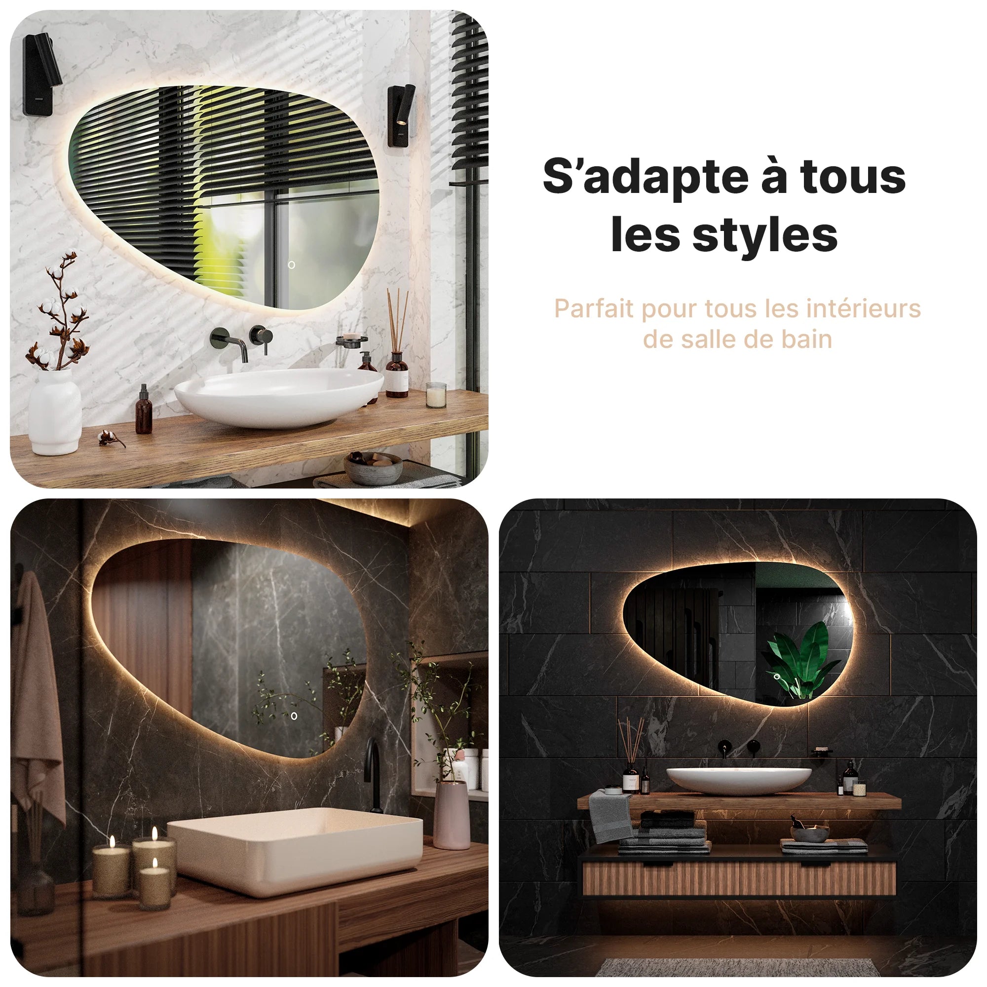 Miroir de salle de bain - 120x75cm Asymétrique - Sans cadre