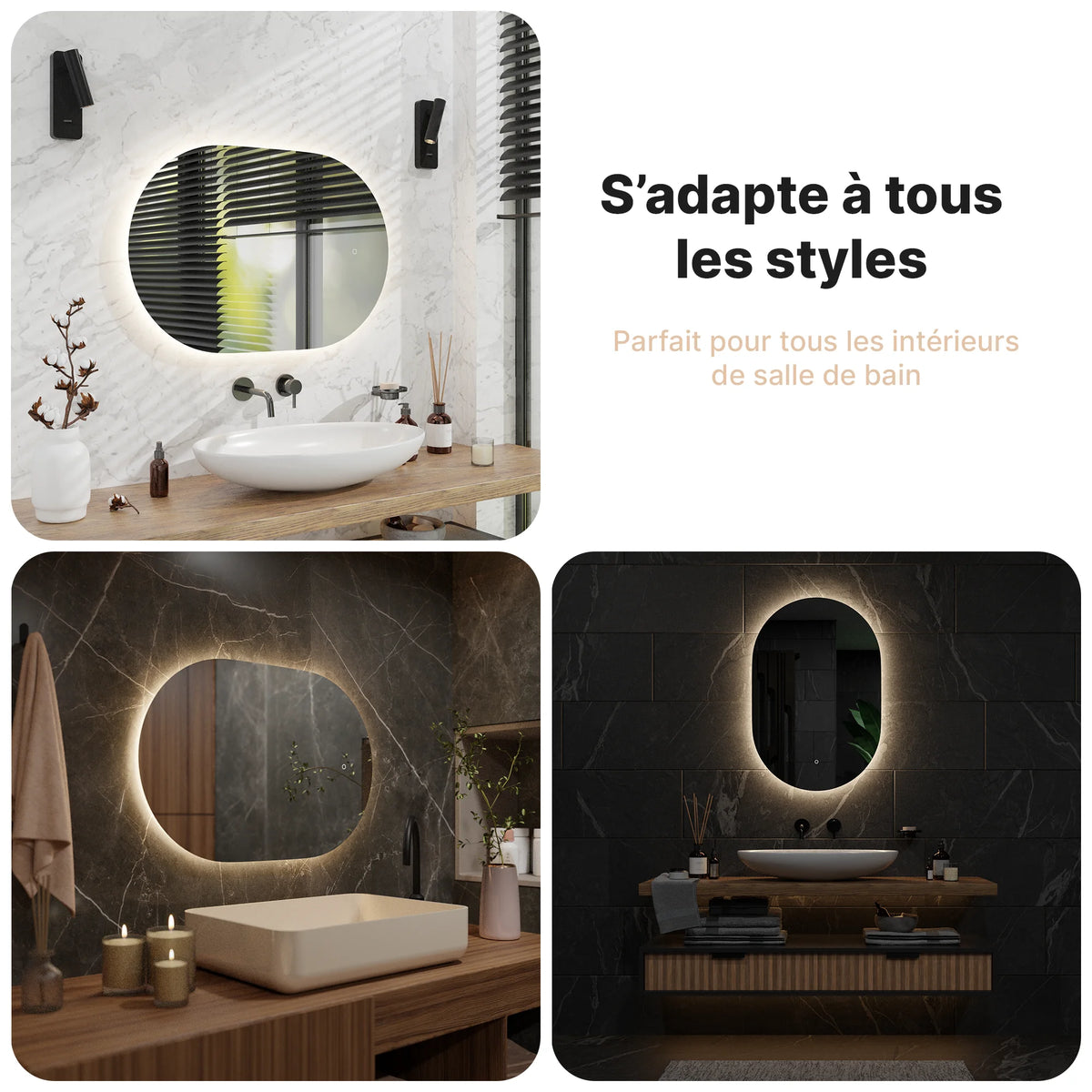 Miroir de salle de bain - 90x60cm - Sans cadre