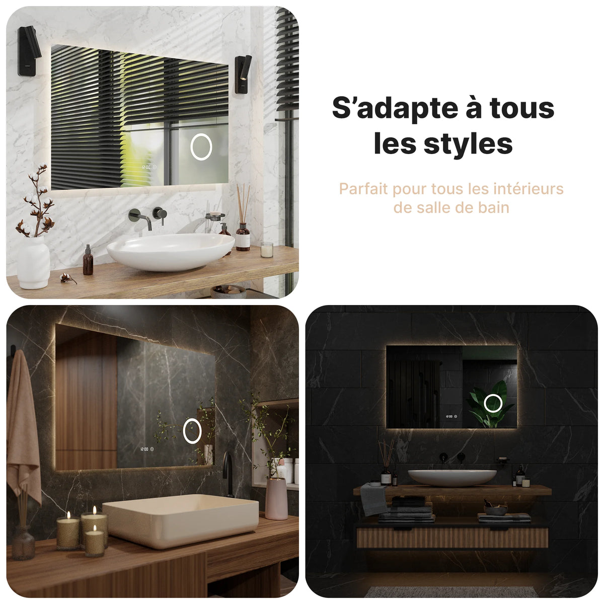 miroir de salle de bain - 110x70cm - rectangulaire - Sans cadre