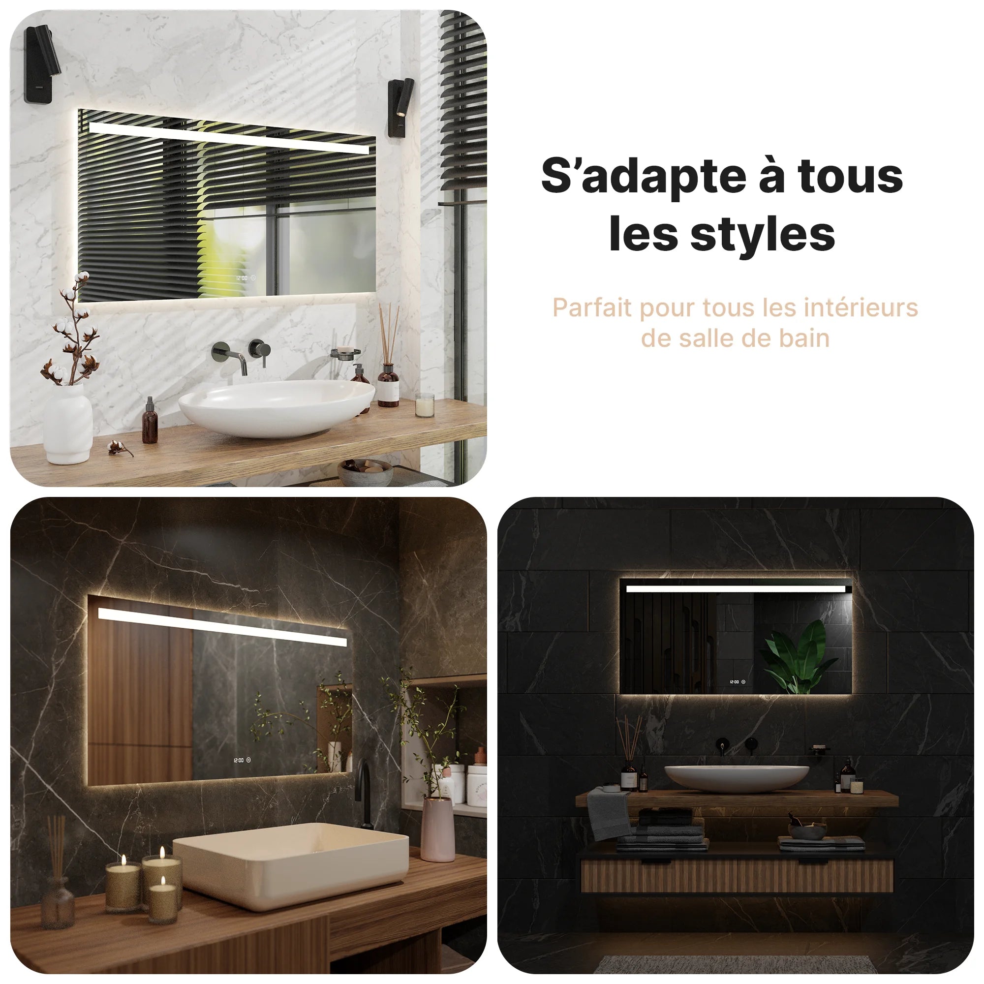 miroir de salle de bain - 120x60 cm - Rectangulaire - Sans Cadre - Précommander