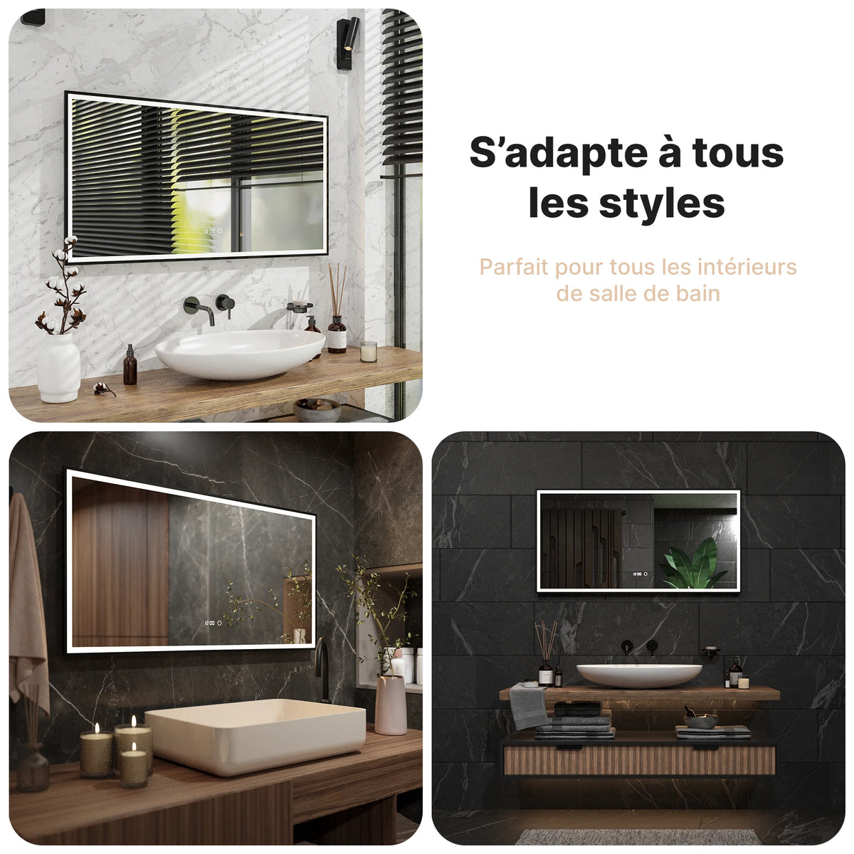 Miroir de salle de bain - 120x60 - Rectangulaire - Cadre noir - Précommander
