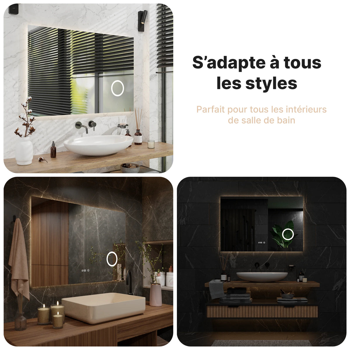 Miroir de salle de bain - 120x80cm - Sans cadre