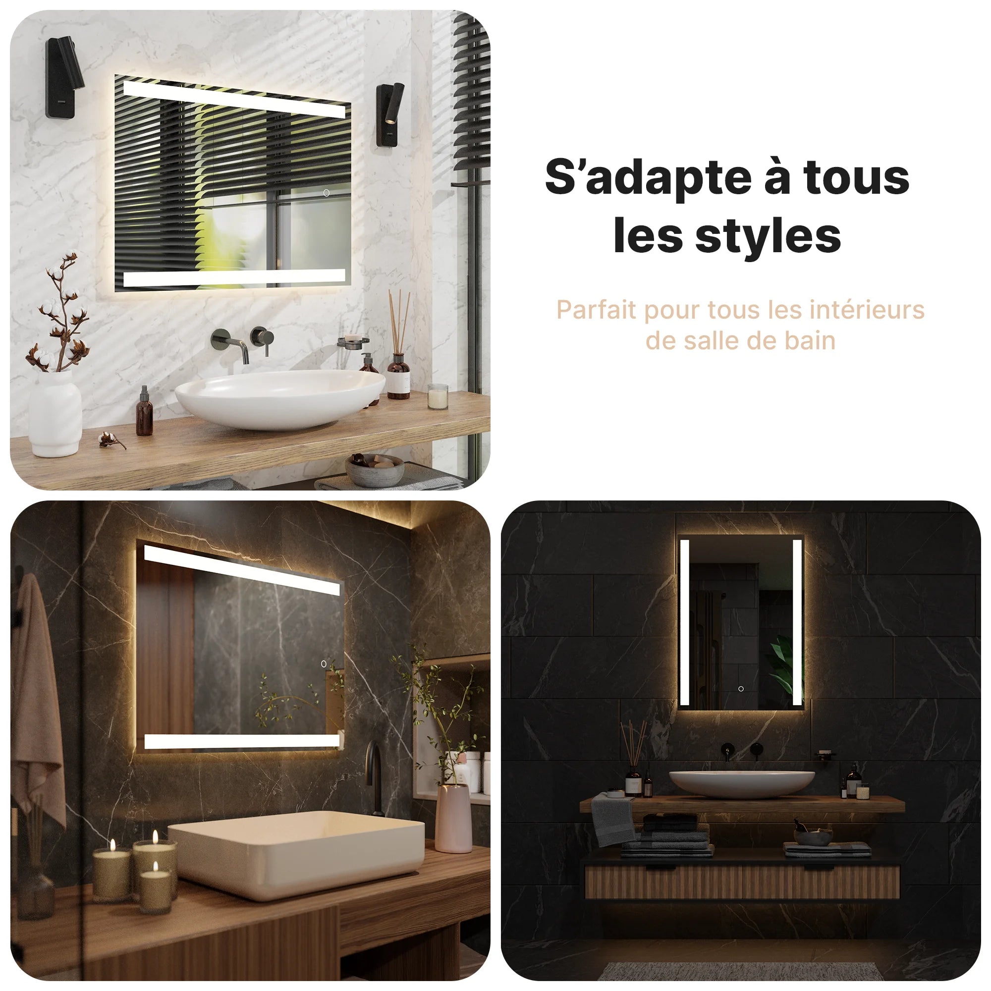 Miroir de salle de bain - 90x65cm Rectangulaire - Sans cadre