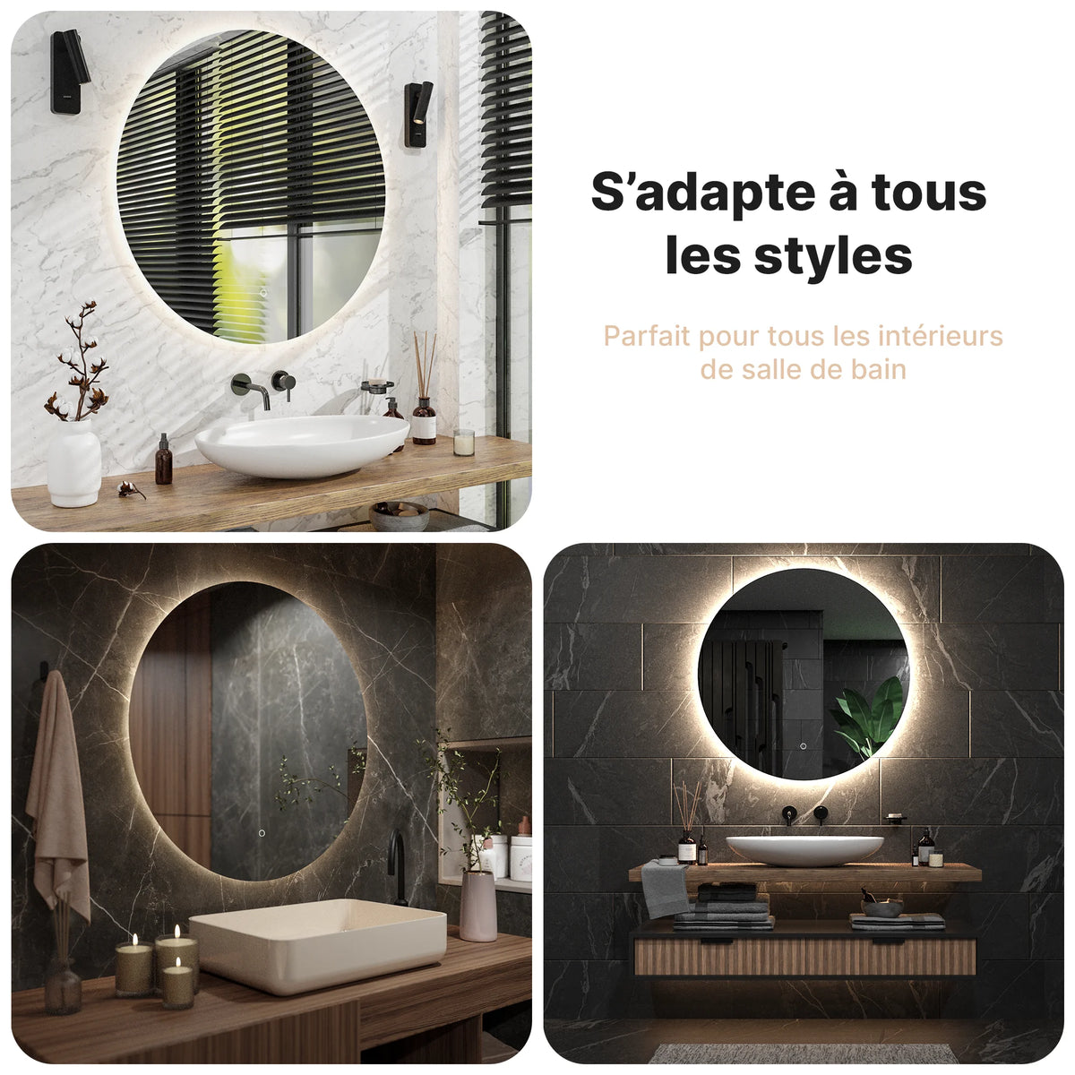 Miroir de salle de bains - 100 cm - Sans cadre