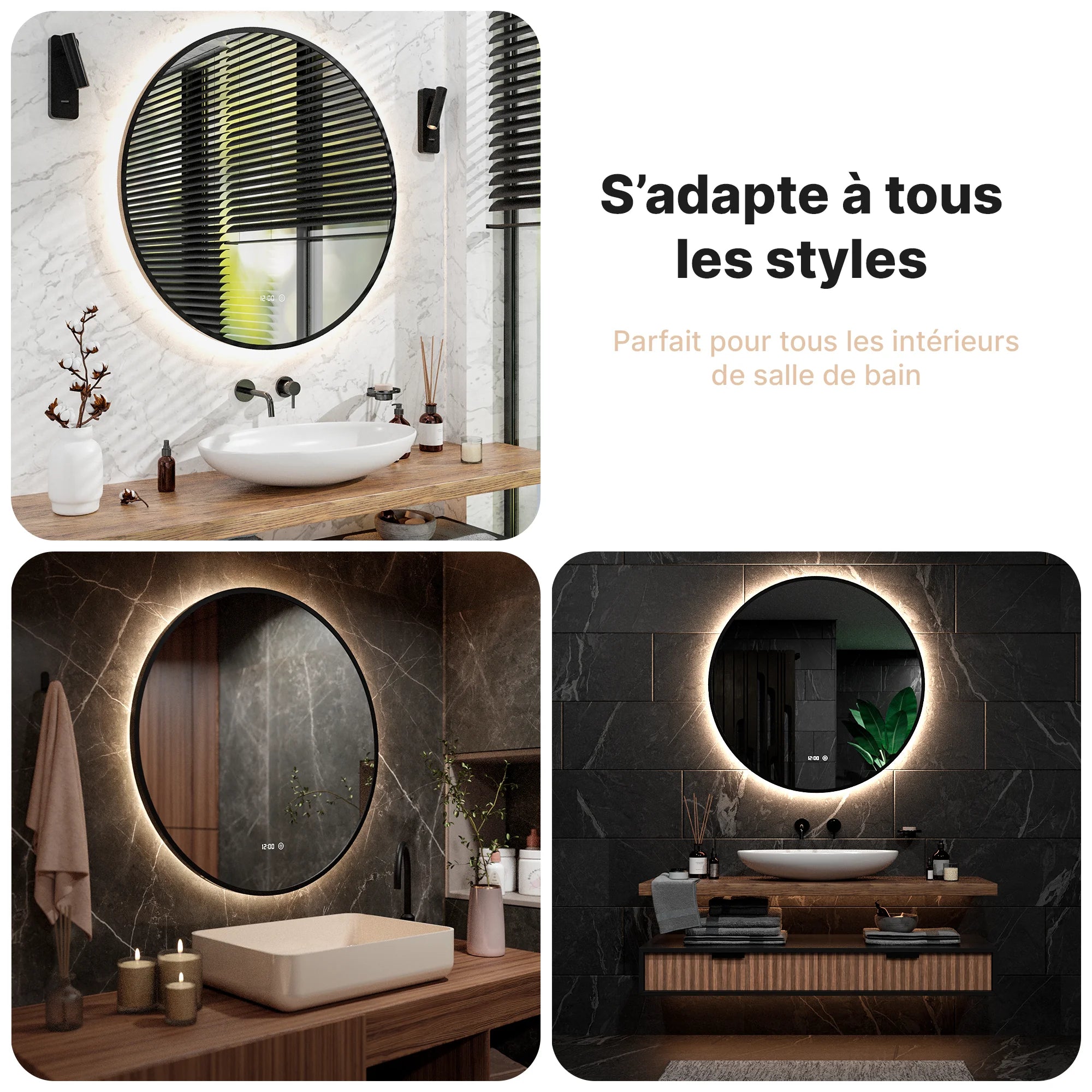 Miroir de salle de bain - 100cm - Cadre noir