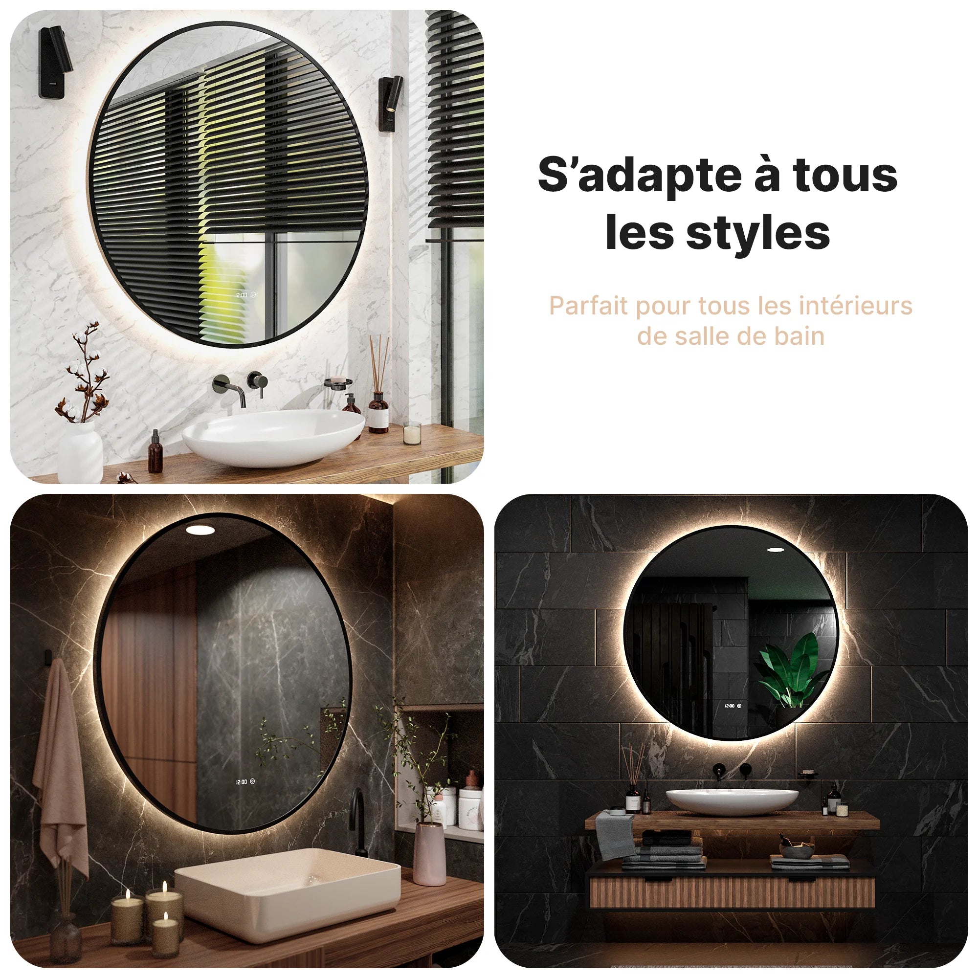 Miroir de salle de bains - 120 cm - Cadre noir