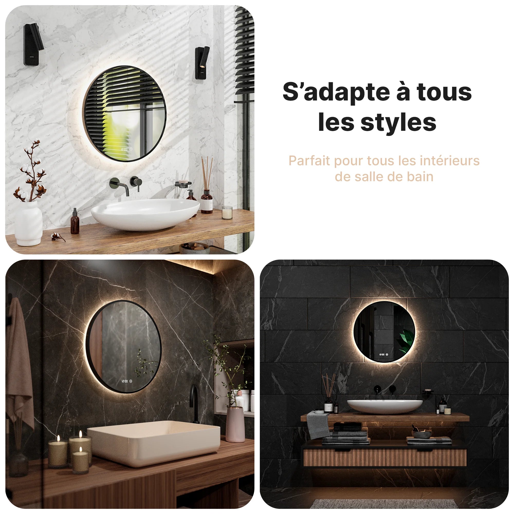 Miroir de salle de bain - 60cm - Cadre noir