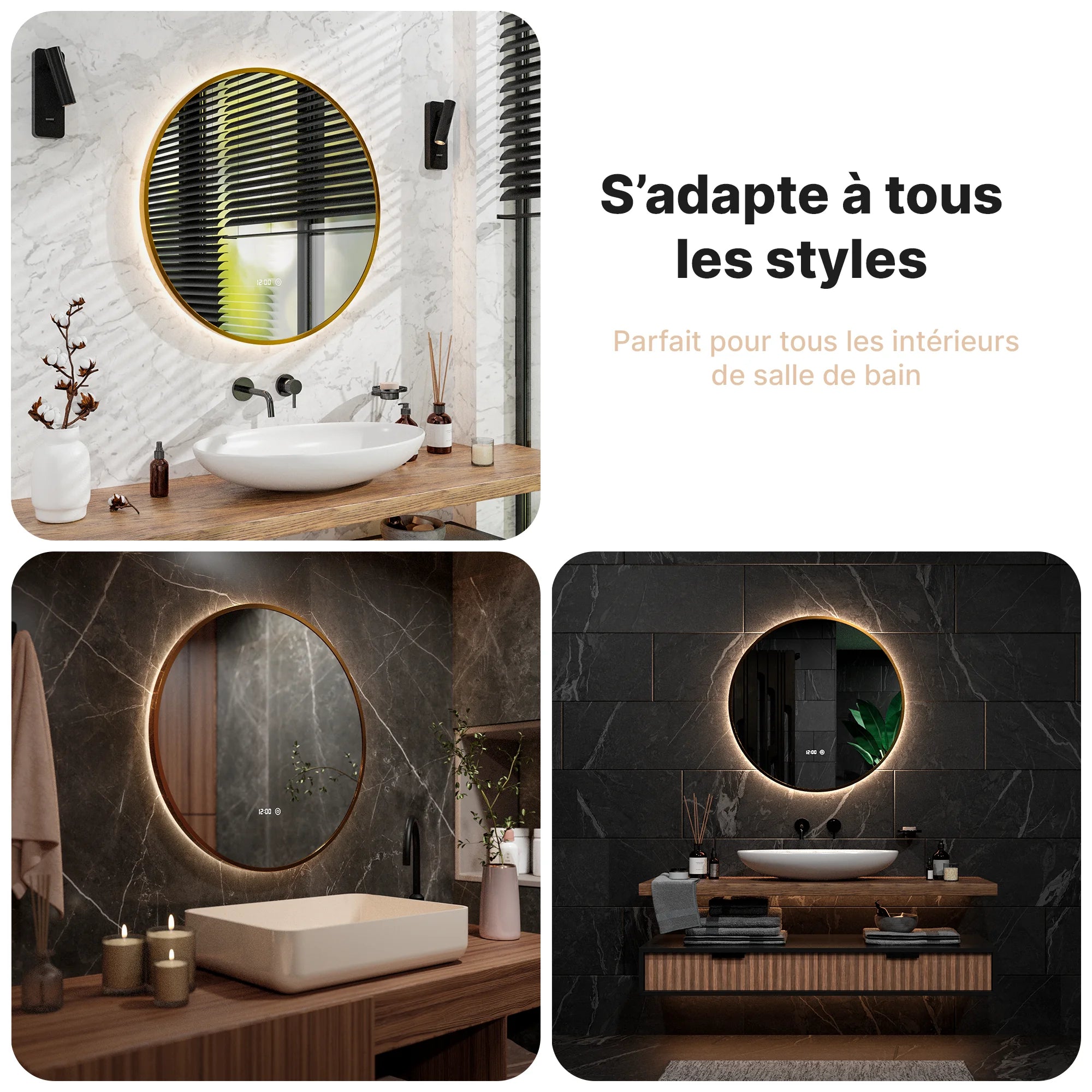 Miroir de salle de bains - 80 cm - Cadre Doré - Précommander