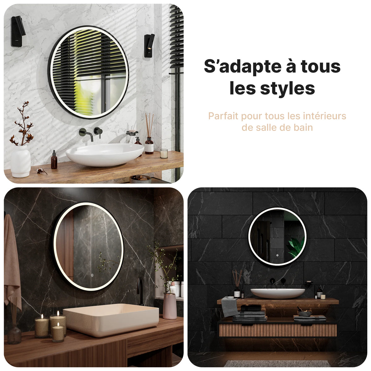 Miroir de salle de bain - 80cm - Cadre noir