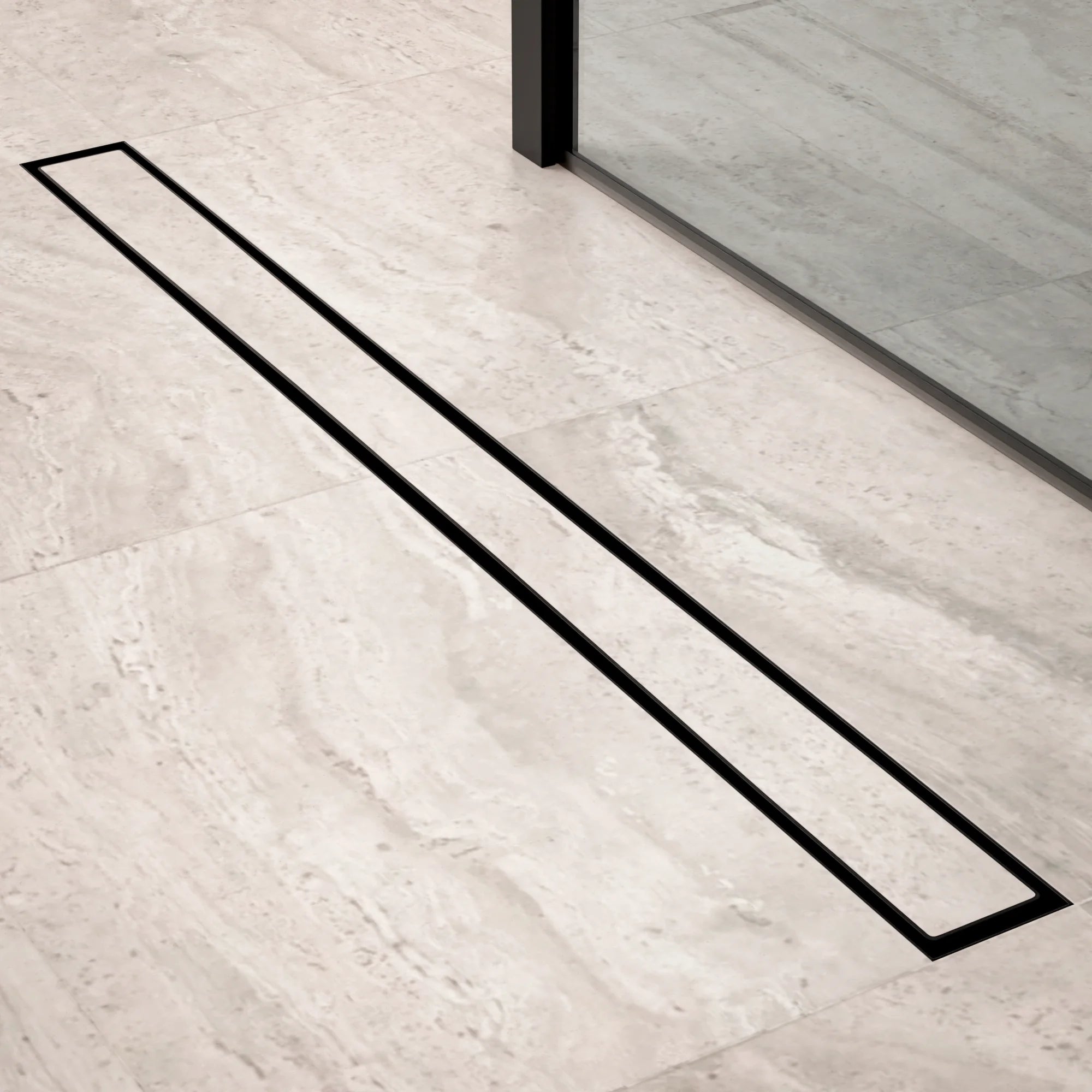 Caniveau de douche – 90 cm – Noir mat – Grille à carreaux – Acier inoxydable – avec bride