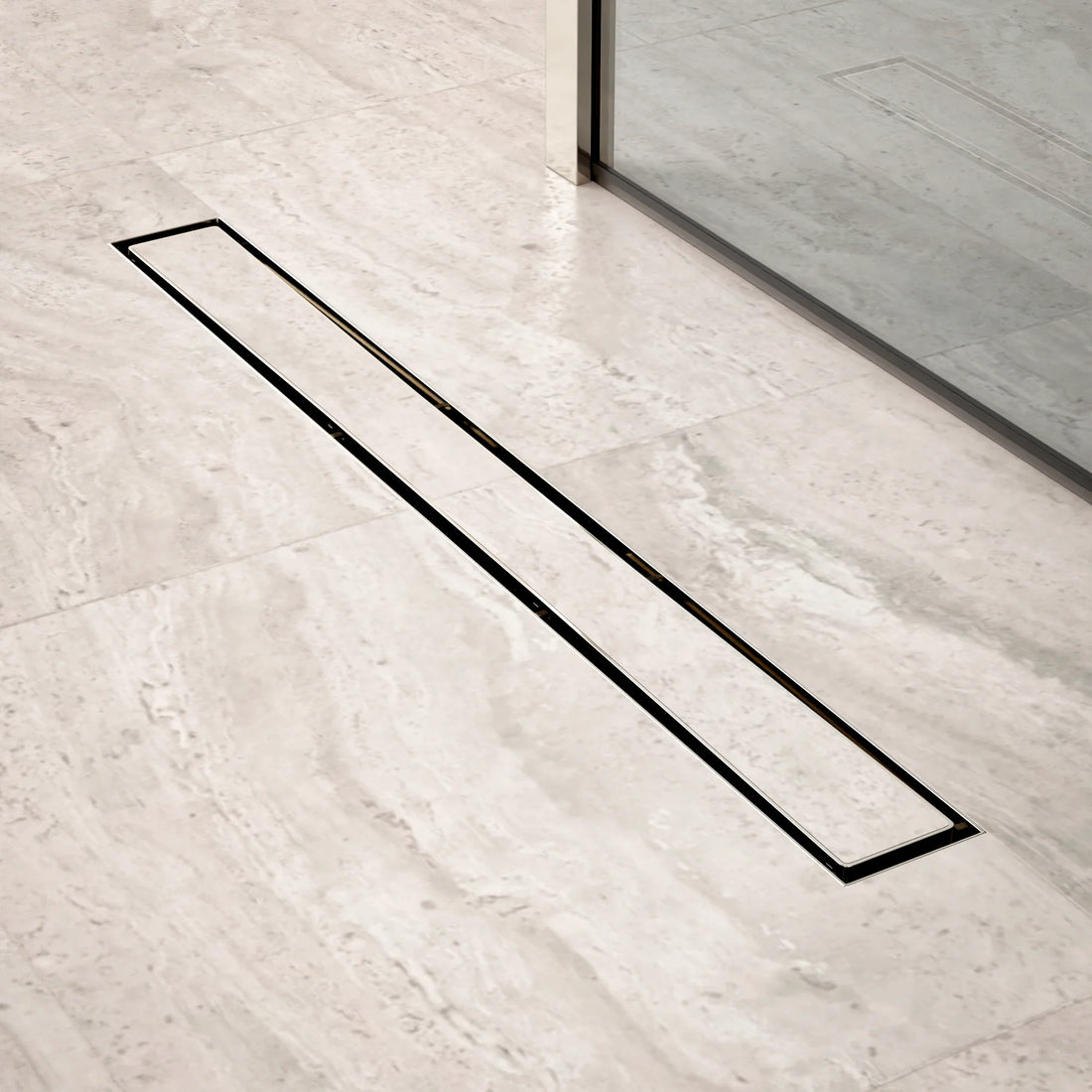 Caniveau de douche – 70 cm – Grille a carreaux – Acier inoxydable – avec bride