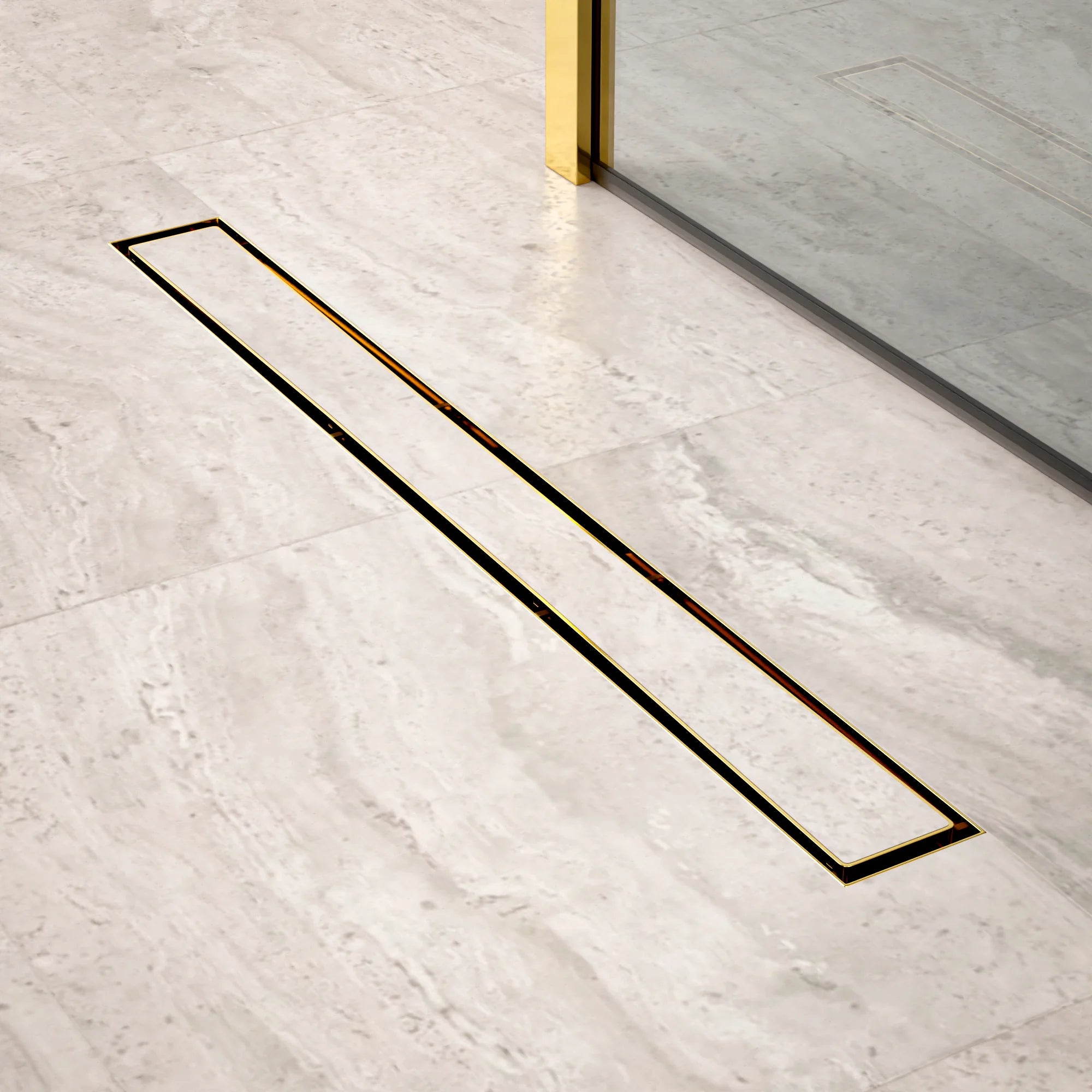Caniveau de douche – 70 cm – Or – Grille à carreaux – Acier inoxydable – avec bride