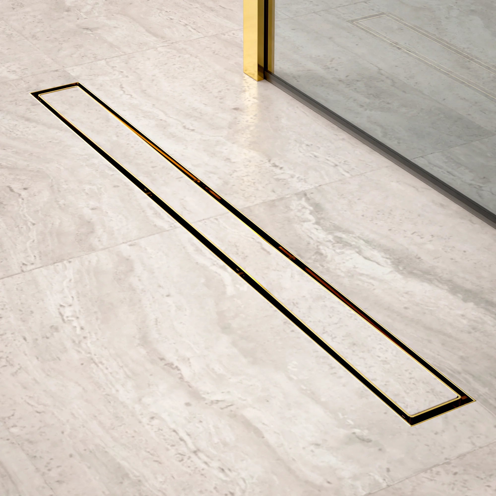 Caniveau de douche – 80 cm – Or – Grille à carreaux – Acier inoxydable – avec bride