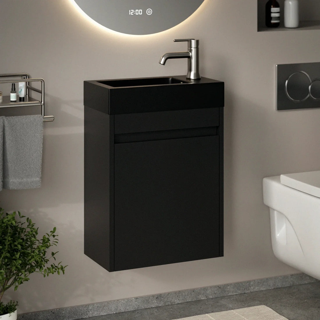 Meuble de toilette Elen – 40 cm – Noir Mat – Lavabo Noir