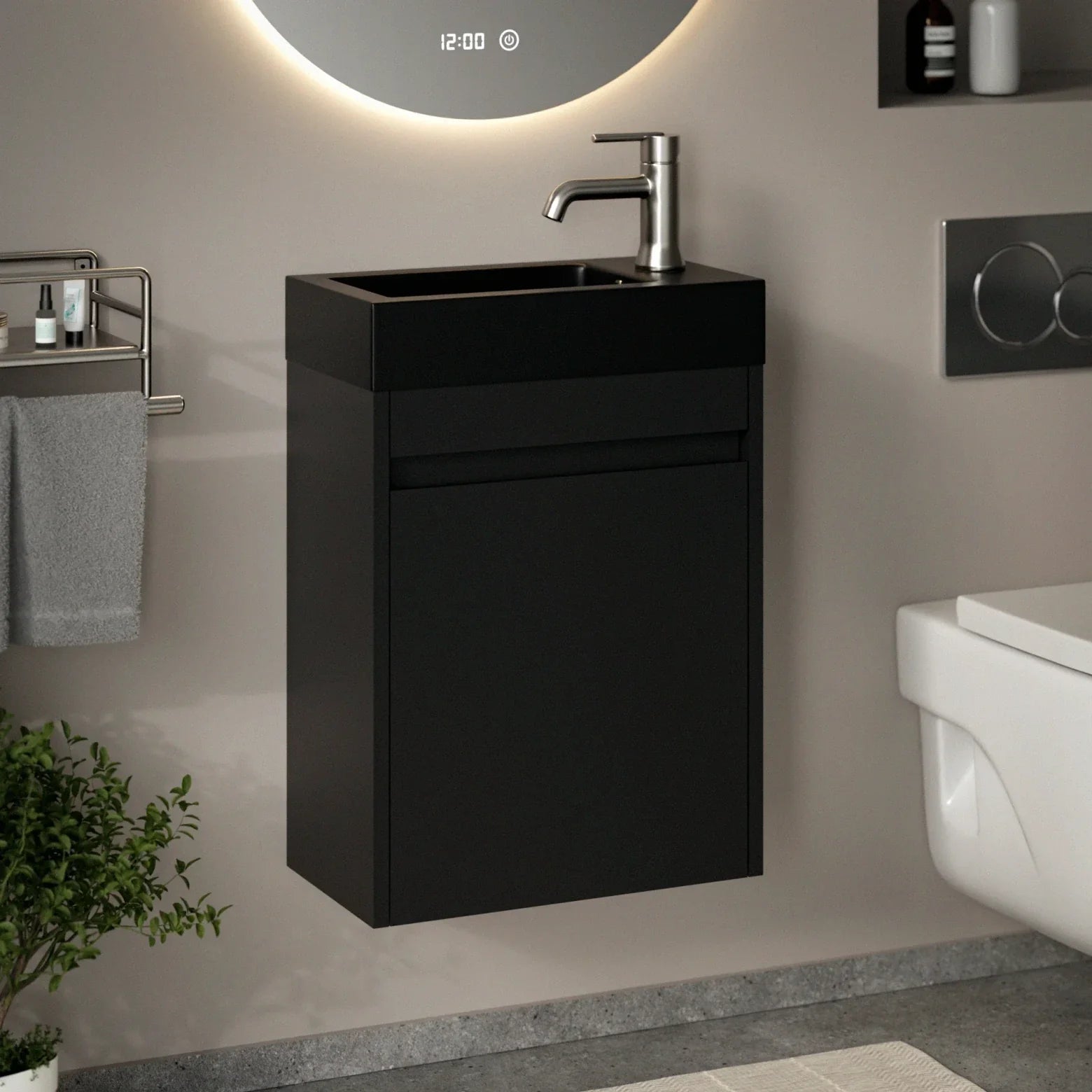 Meuble de toilette Elen – 40 cm – Noir mat – Vasque noire - Précommander