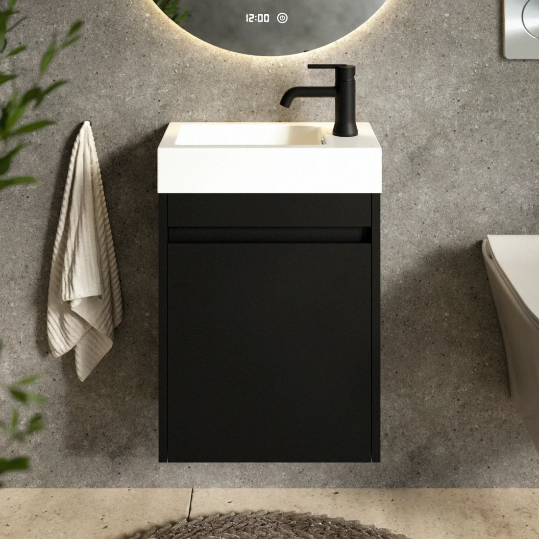 Meuble de toilette Vivo – 40 cm – Noir Mat – Lavabo Blanc