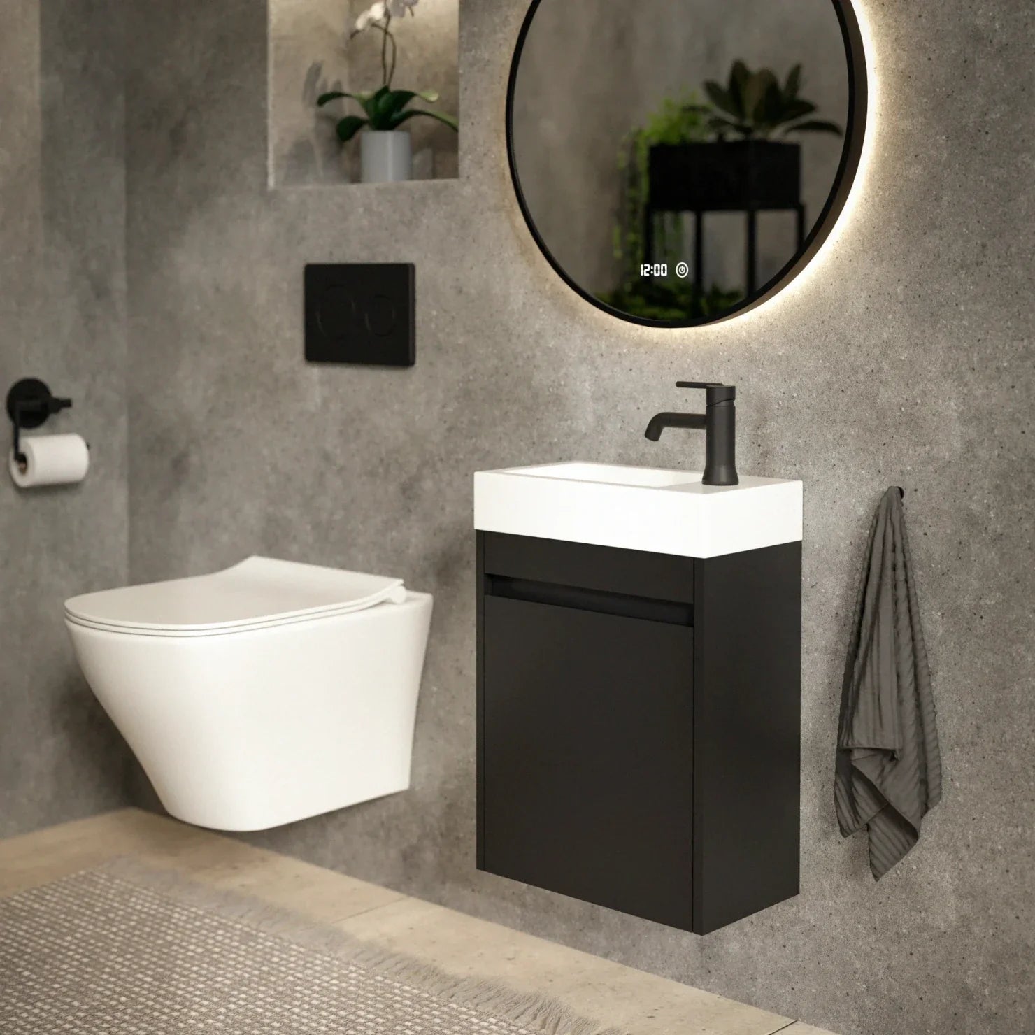 Meuble de toilette Vivo – 40 cm – Noir mat – Vasque blanche - Précommander