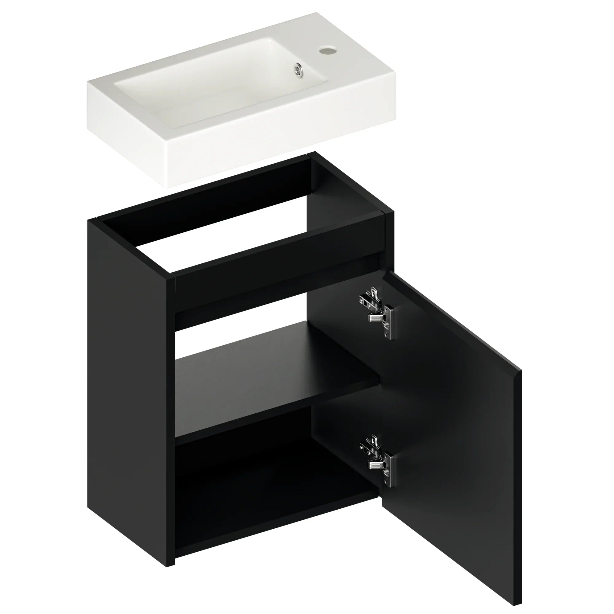 Meuble de toilette Vivo – 40 cm – Noir mat – Vasque blanche - Précommander