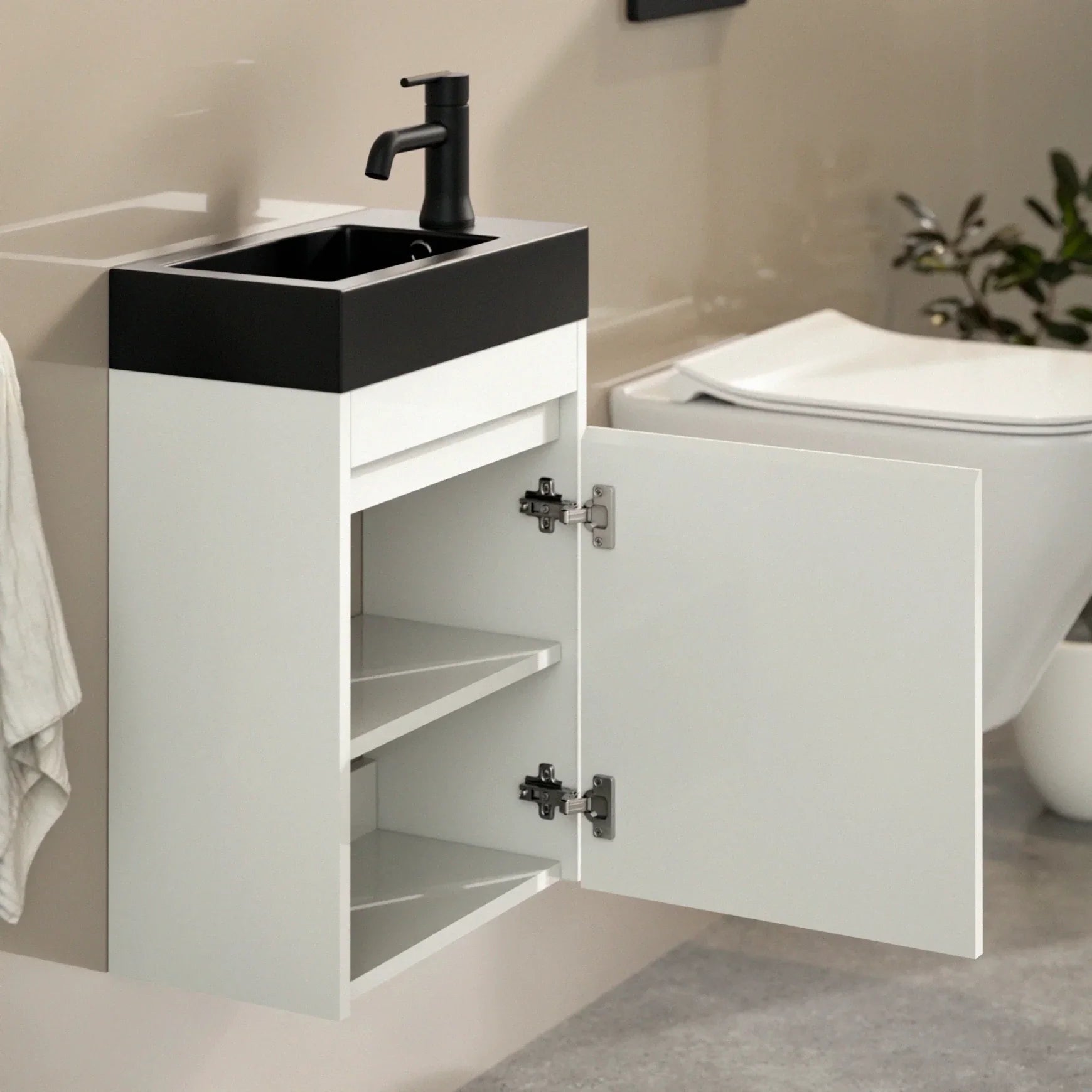 Meuble de toilette Elen – 40 cm – Blanc – Vasque noire - Précommander