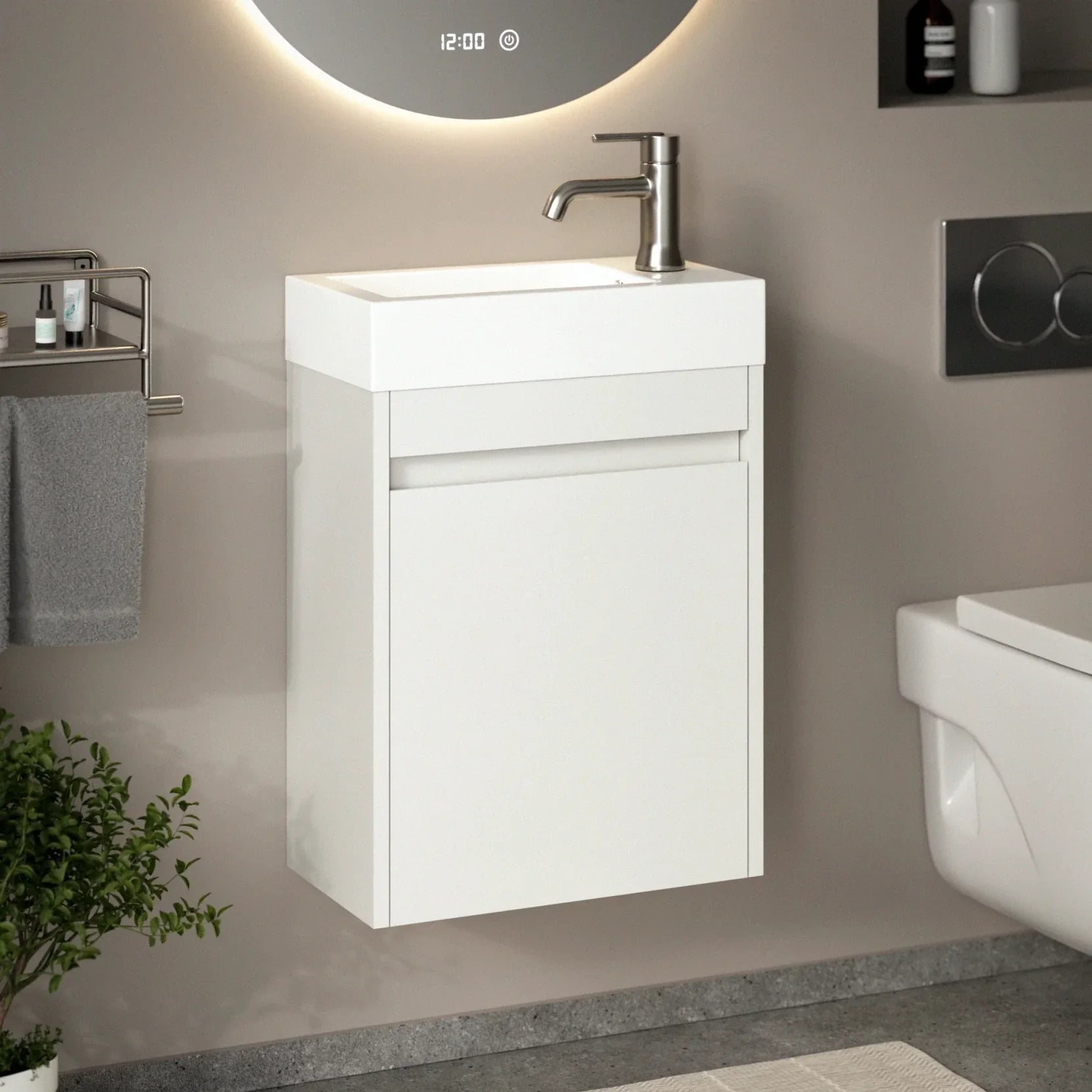 Meuble de toilette Vivo – 40 cm – Blanc – Vasque blanche - Précommander