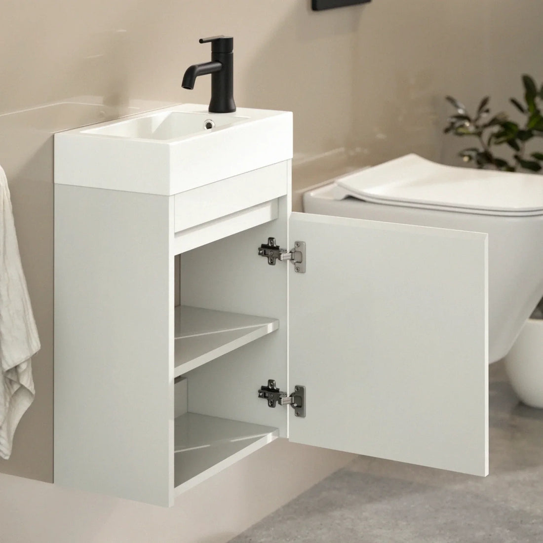 Meuble de toilette Vivo – 40 cm – Blanc – Lavabo Blanc