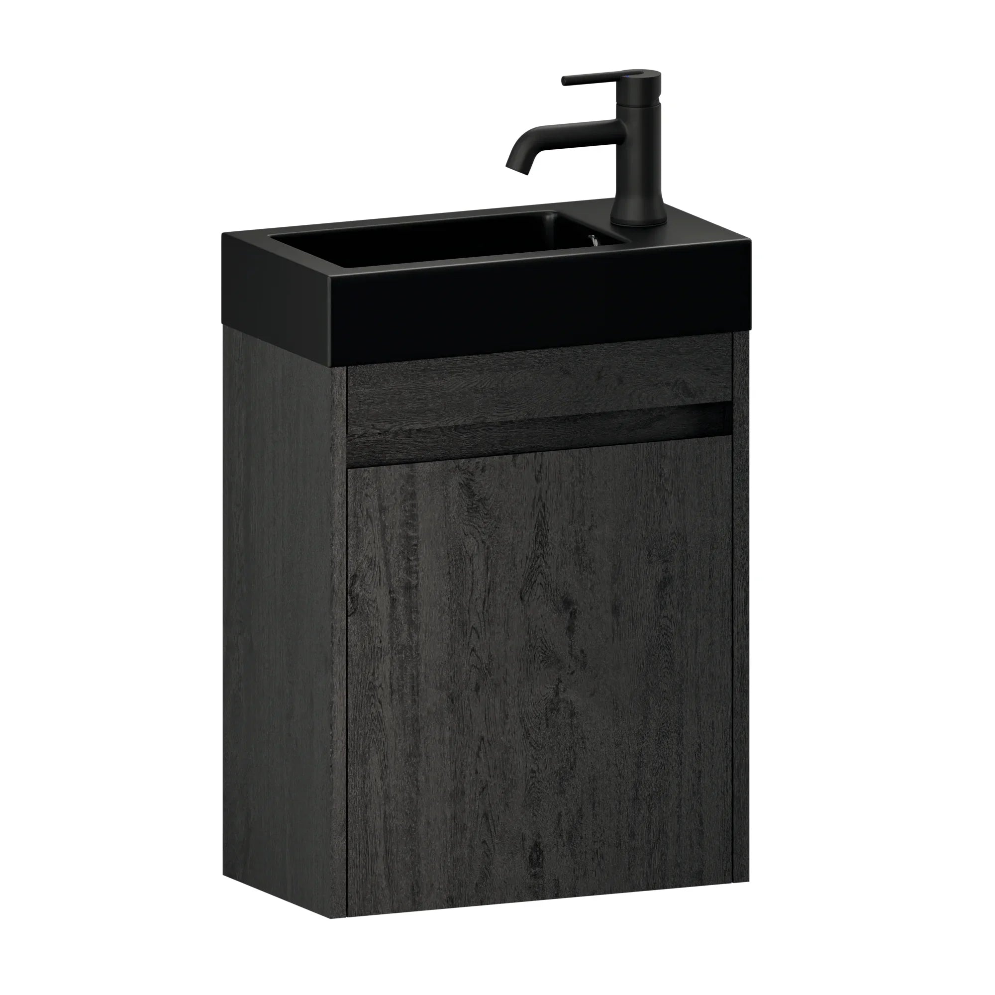 Meuble de toilette Elen – 40 cm – Chêne noir – Vasque noire - Précommander