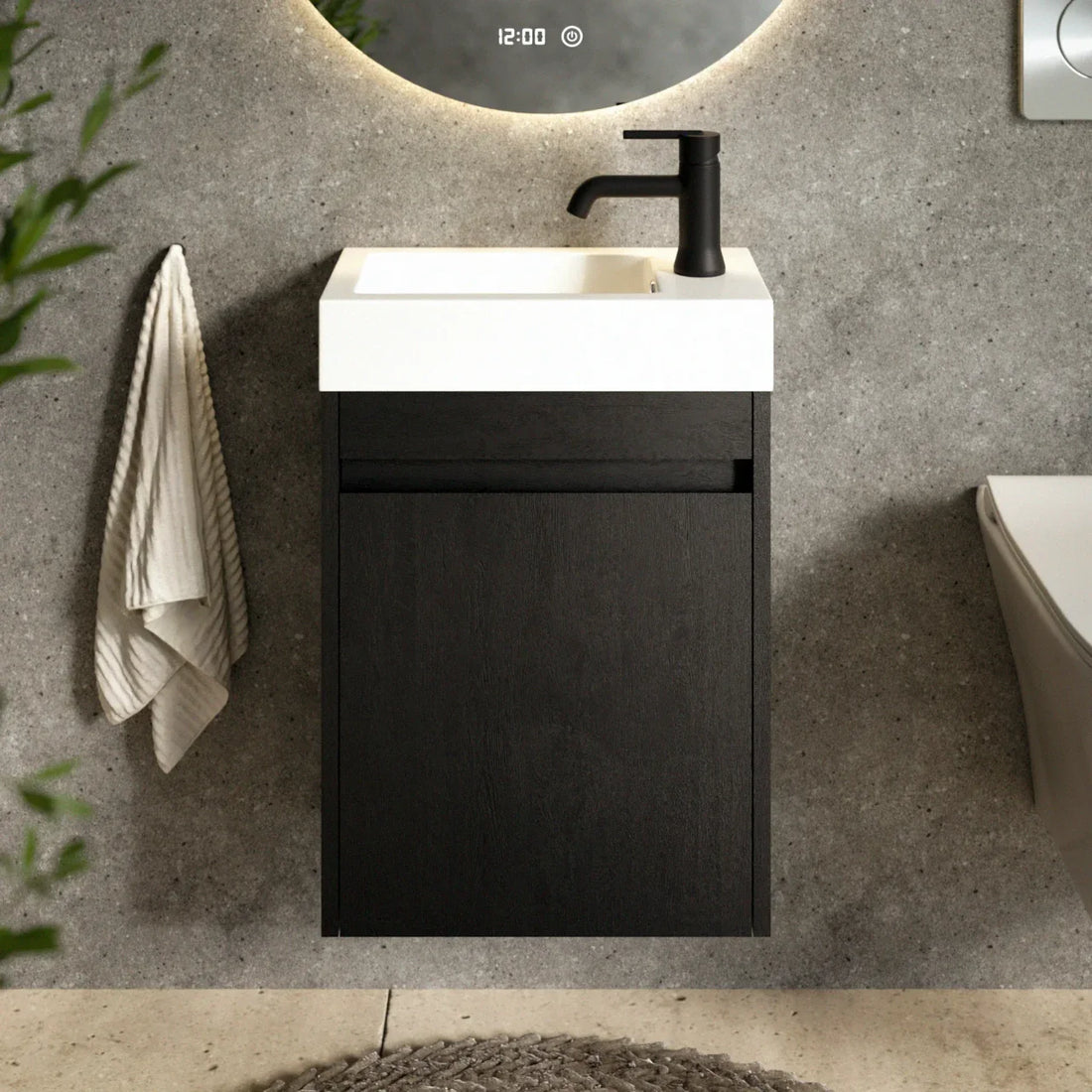 Meuble vasque Vivo – 40 cm – Chêne Noir – Lavabo Blanc