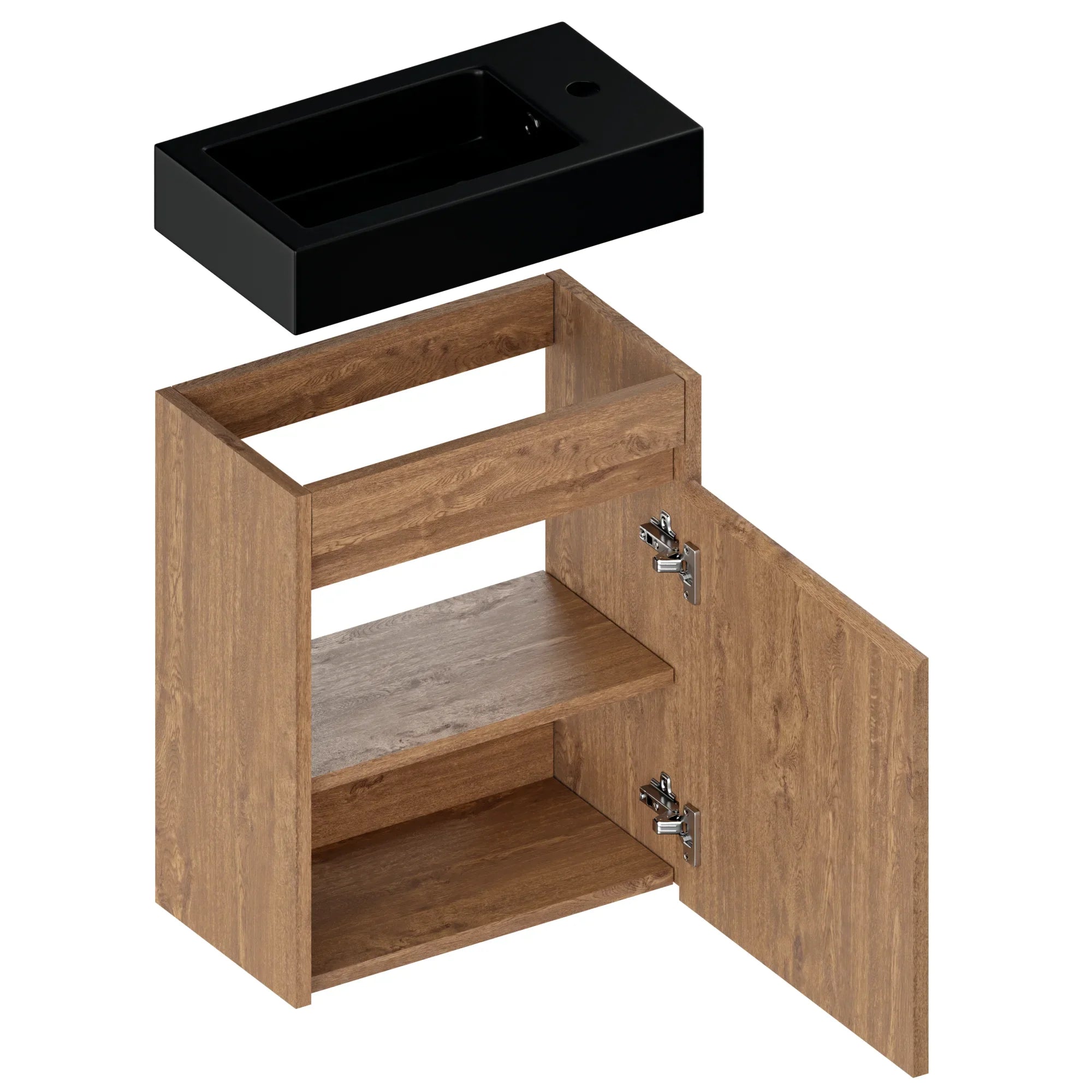 Meuble de toilette Elen – 40 cm – Chêne chaud – Vasque noire - Précommander