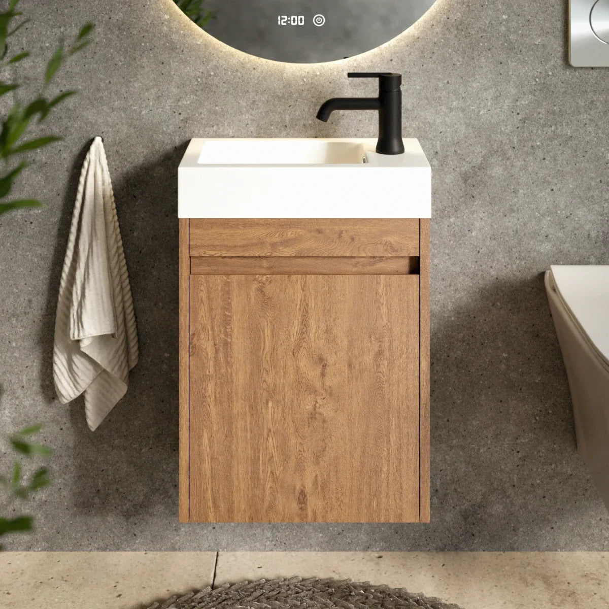 Meuble de toilette Vivo – 40 cm – Chêne chaud – Vasque blanche - Précommander