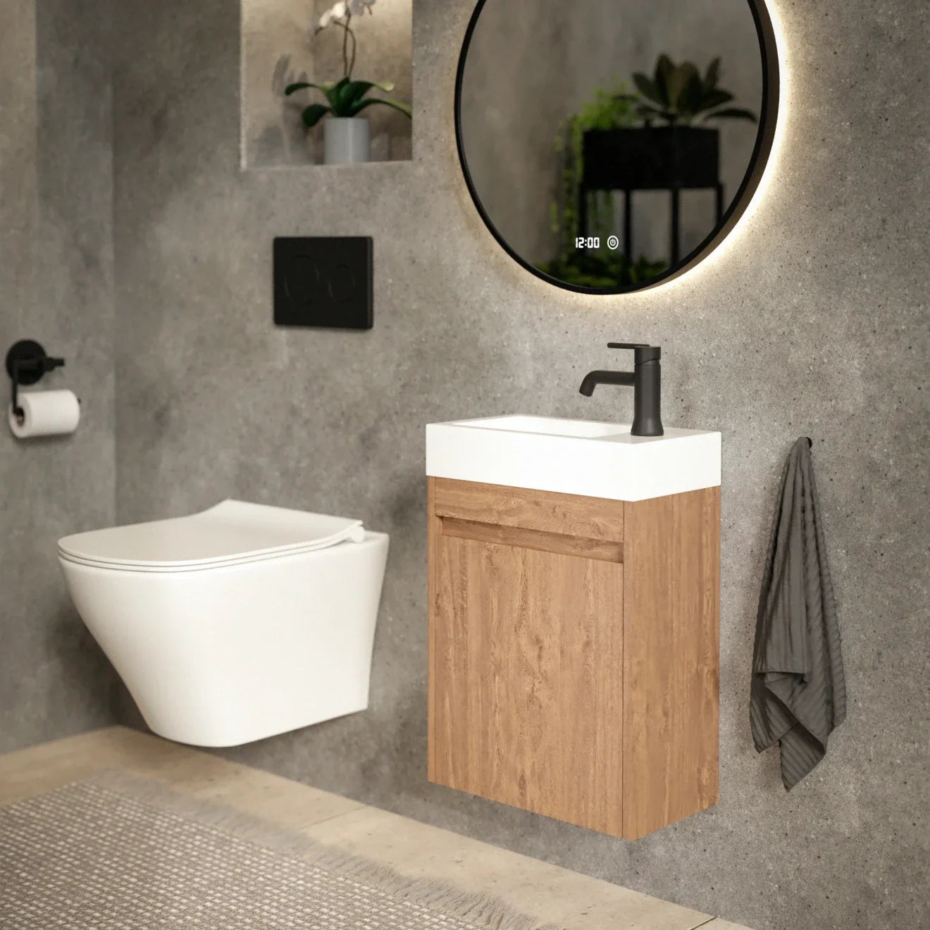 Meuble de toilette Vivo – 40 cm – Chêne chaud – Vasque blanche - Précommander