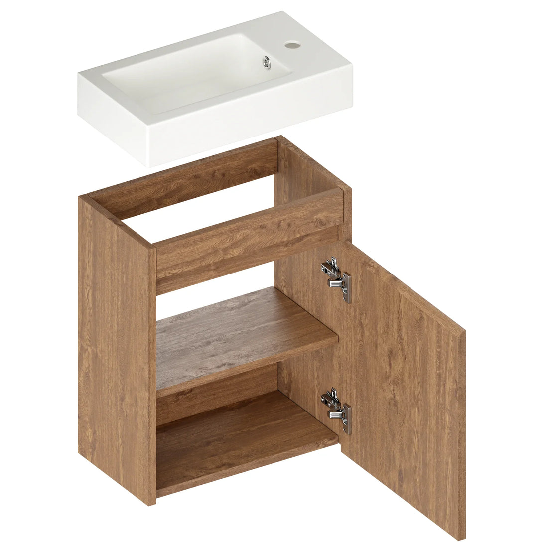 Meuble de toilette Vivo – 40 cm – Chêne Chaud – Lavabo Blanc